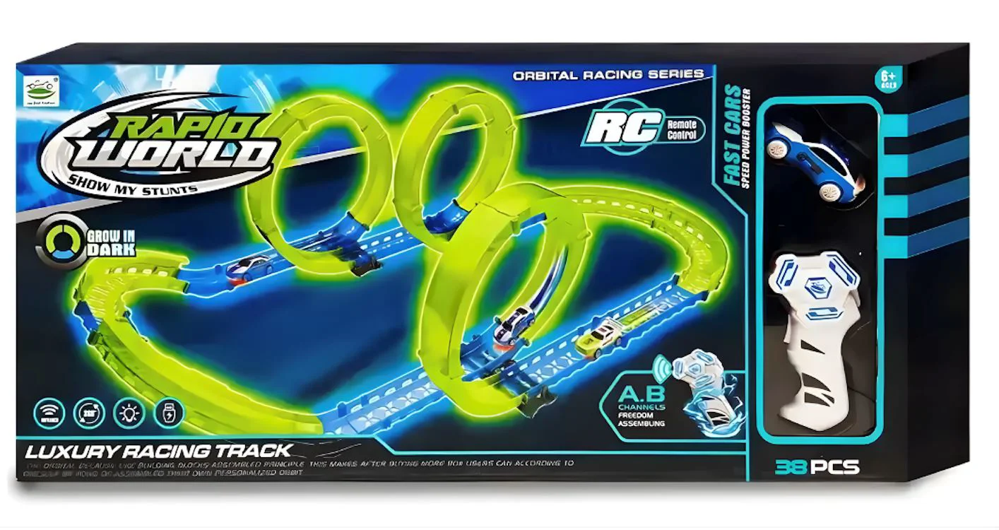 Set de constructie Essa Toys Pista auto cu telecomanda si lumini foto