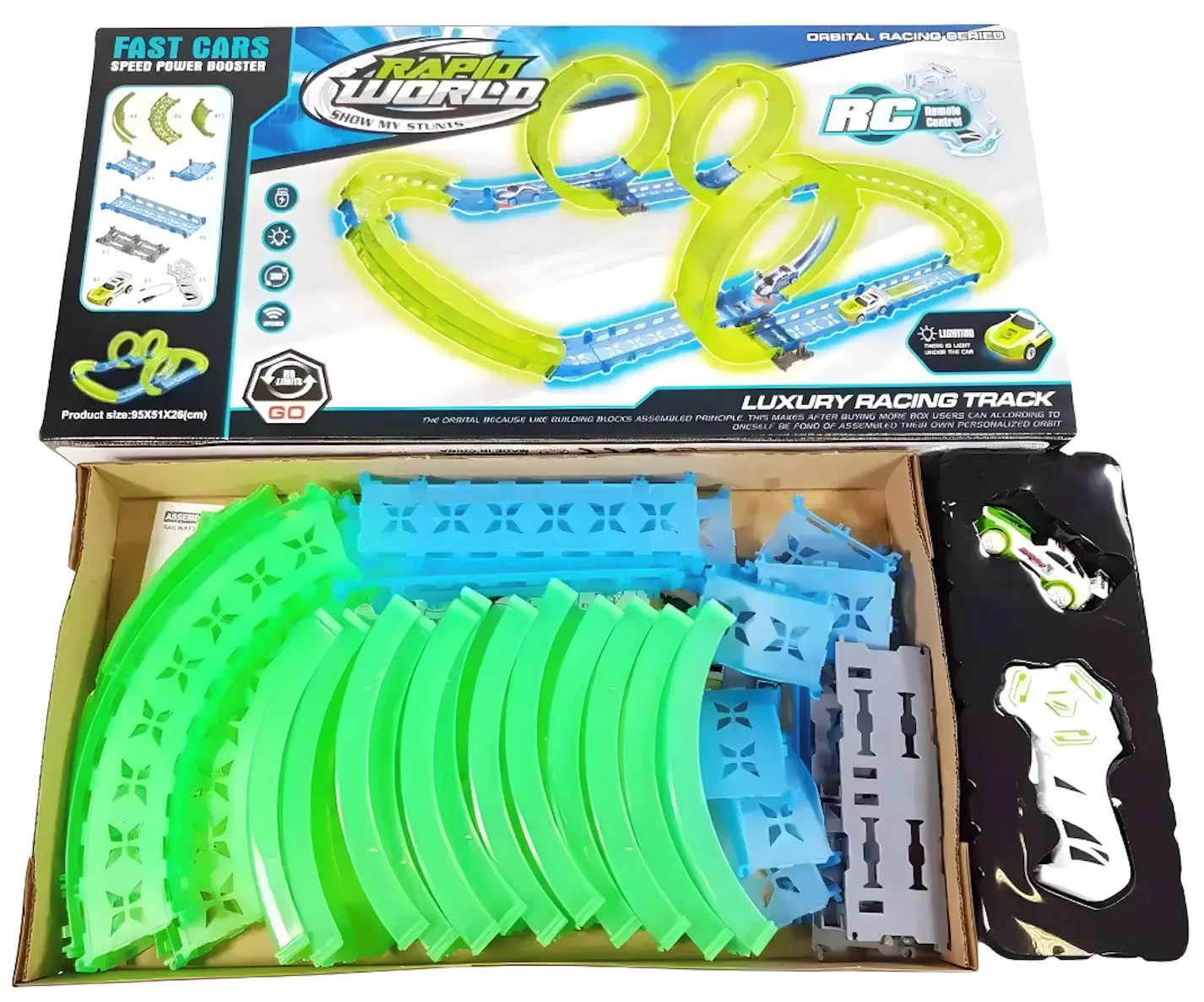 Set de constructie Essa Toys Pista auto cu telecomanda si lumini foto