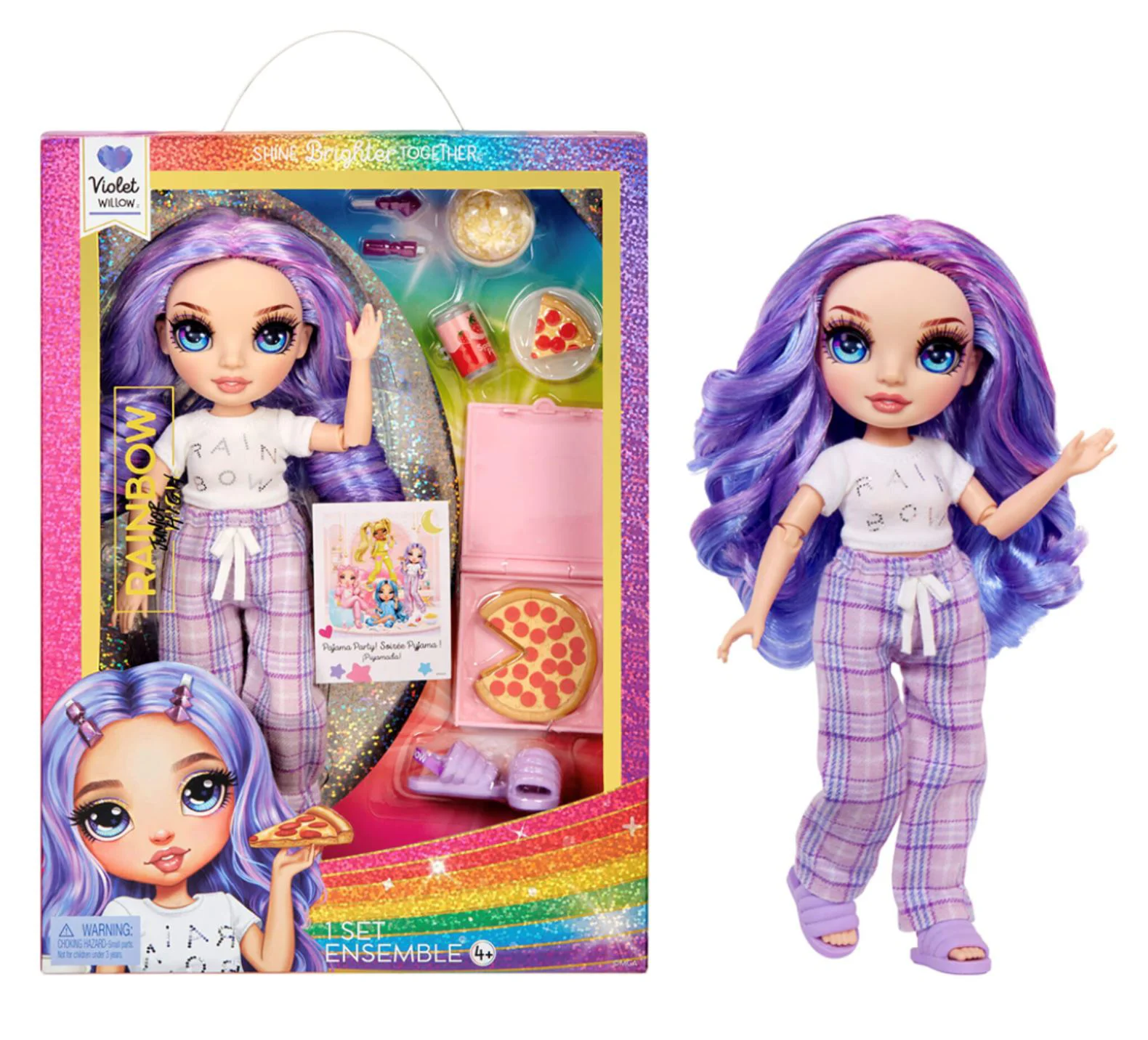 Papusa Rainbow High Junior PJ Party, Violet Willow, 23 cm foto