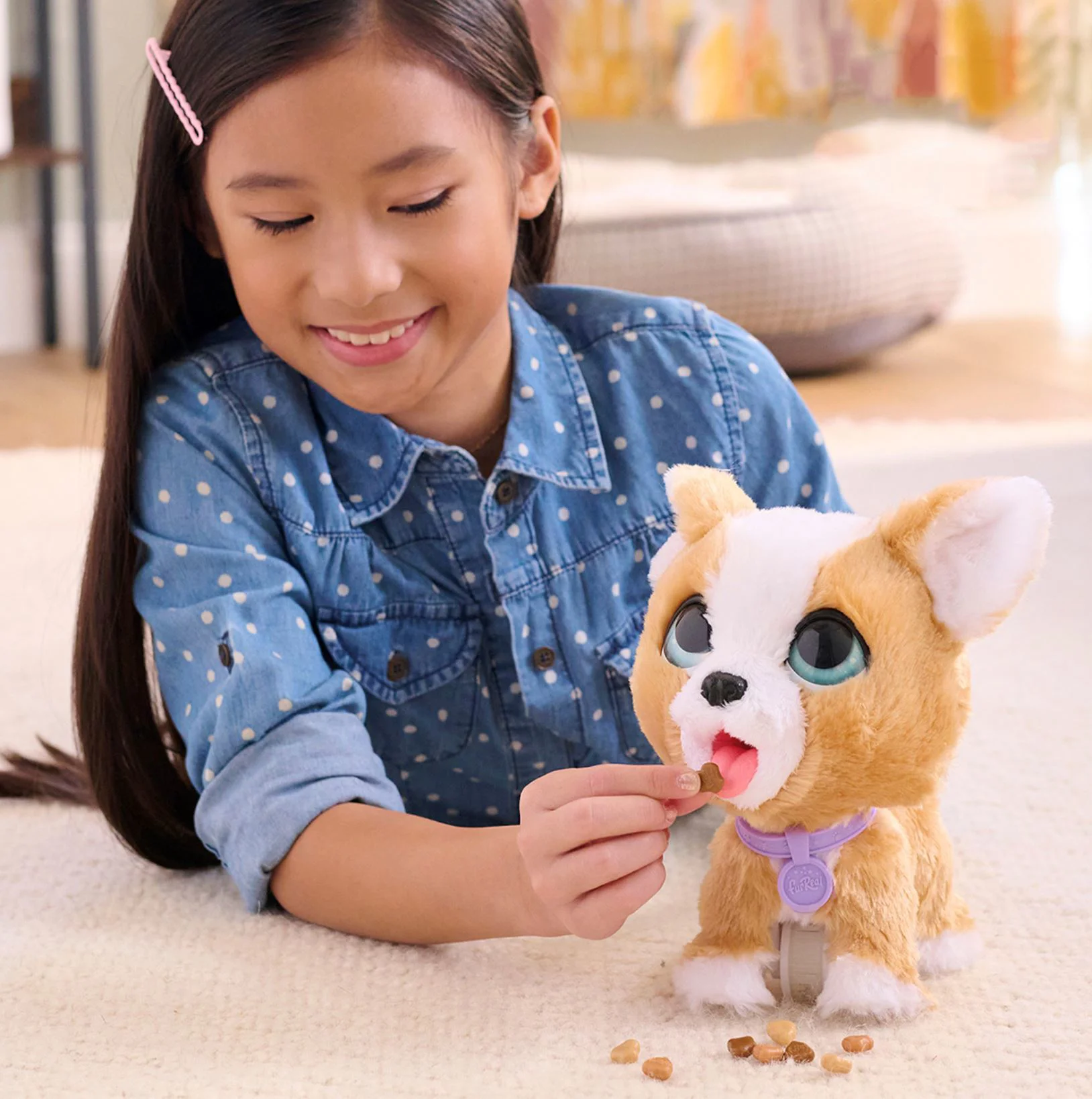 Jucarie interactiva de plus FurReal Catelus Corgi cu lesa, 23 cm foto