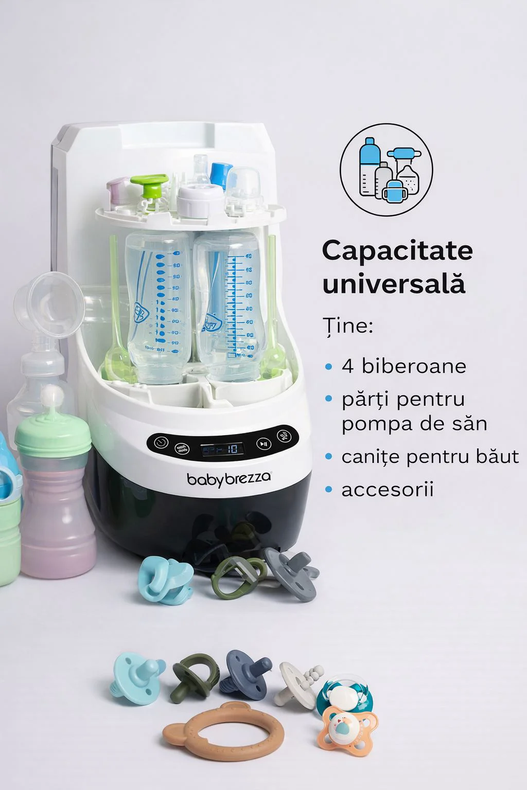 Dispozitiv pentru spalat, sterilizat si uscat biberoane Baby Brezza Bottle Washer Pro All Black foto