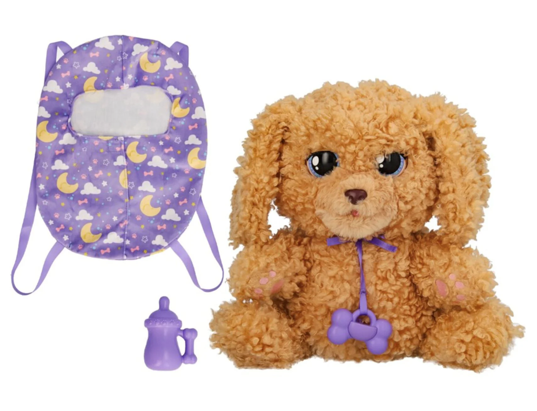 Jucarie de plus interactiva Baby Paws Catelus cu sunete si suzeta in gentuta, 29 cm foto