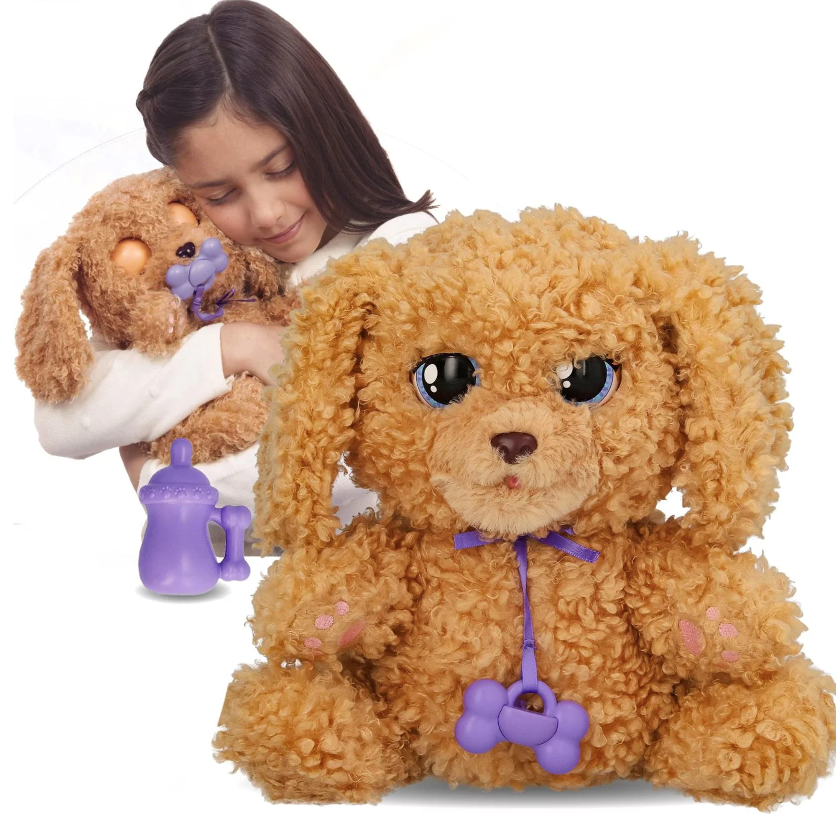 Jucarie de plus interactiva Baby Paws Catelus cu sunete si suzeta in gentuta, 29 cm foto