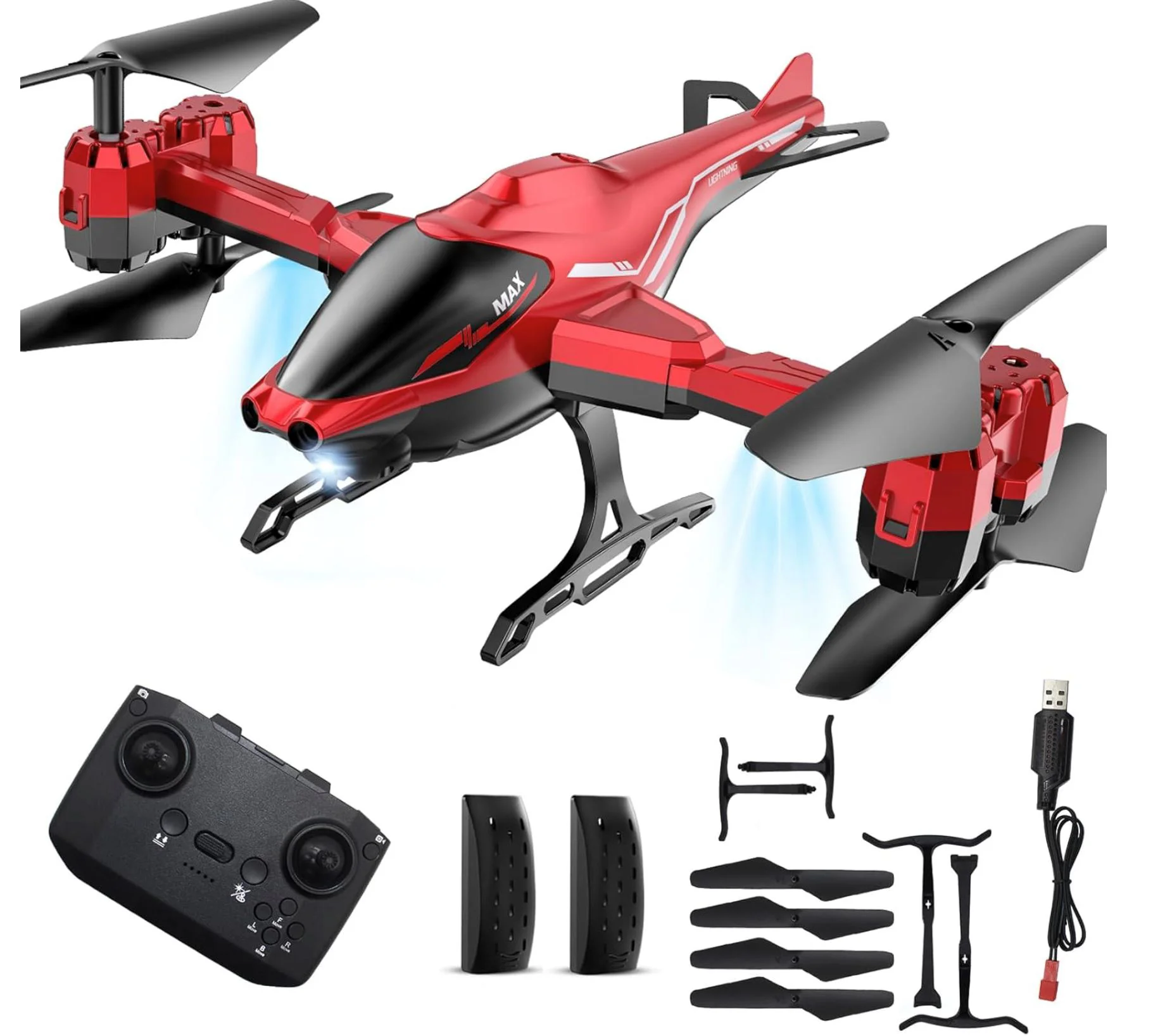 Drona-Elicopter cu telecomanda, senzor, functii viteza, aterizare, rotatie 360, Rosu foto
