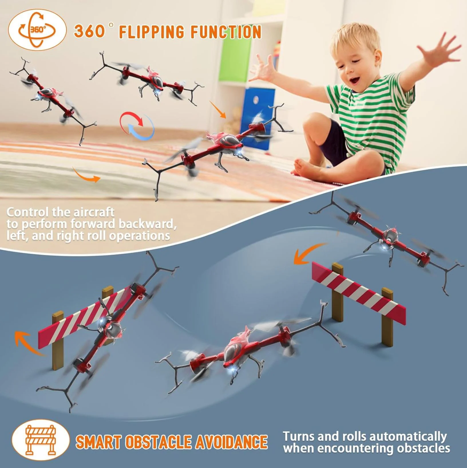 Drona-Elicopter cu telecomanda, senzor, functii viteza, aterizare, rotatie 360, Rosu foto