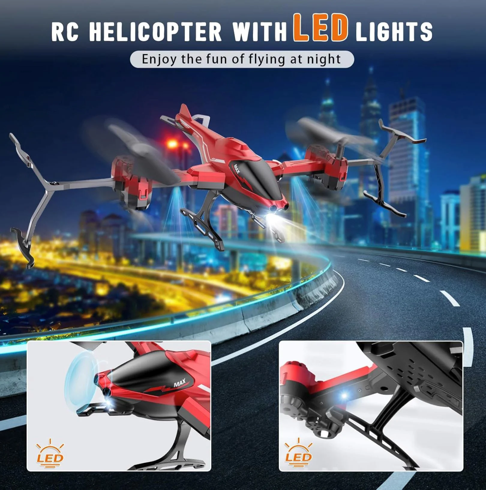 Drona-Elicopter cu telecomanda, senzor, functii viteza, aterizare, rotatie 360, Rosu foto