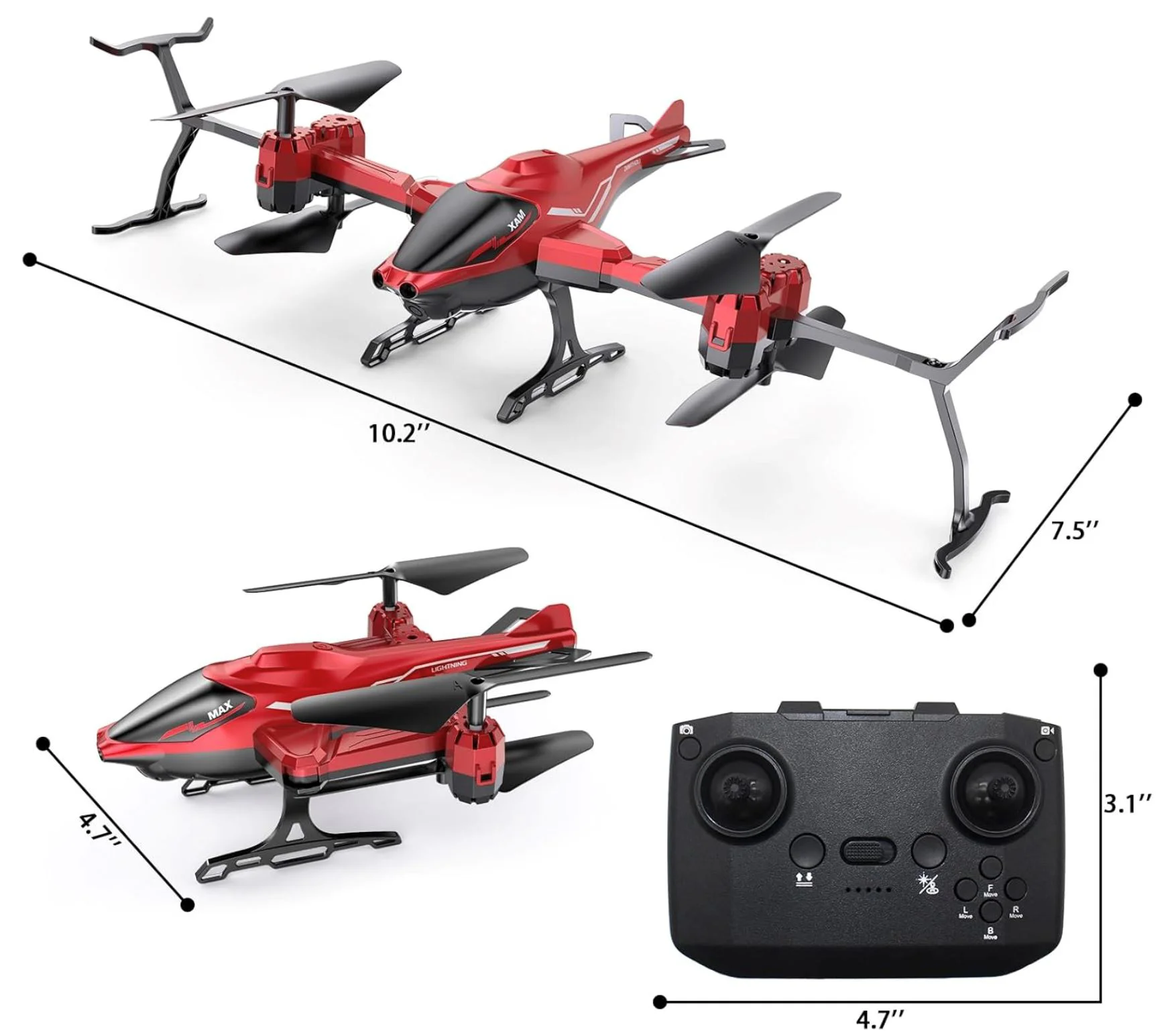 Drona-Elicopter cu telecomanda, senzor, functii viteza, aterizare, rotatie 360, Rosu foto