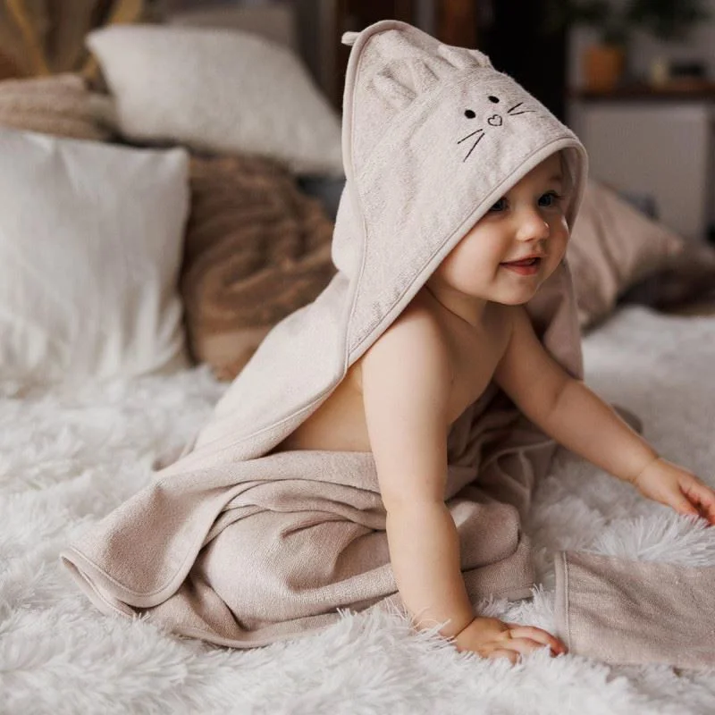 Prosop de baie din bambus cu gluga BabyOno Beige, 100x100 cm foto