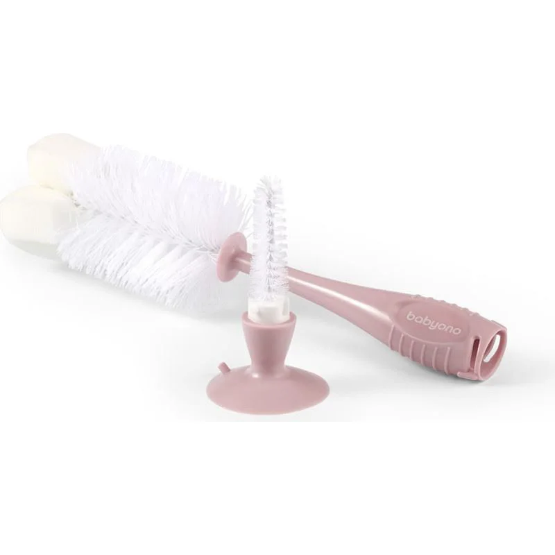 Perie pentru biberoane si tetine cu ventuza BabyOno Pink foto