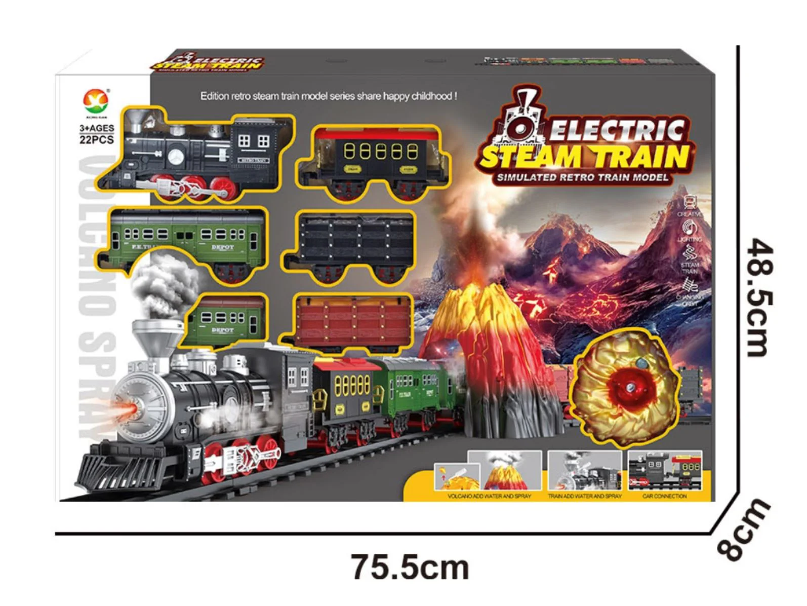 Set de joaca Xiong Xian Tren Vulcan cu cale ferata, 5 vagoane, sunete, lumini si efecte foto