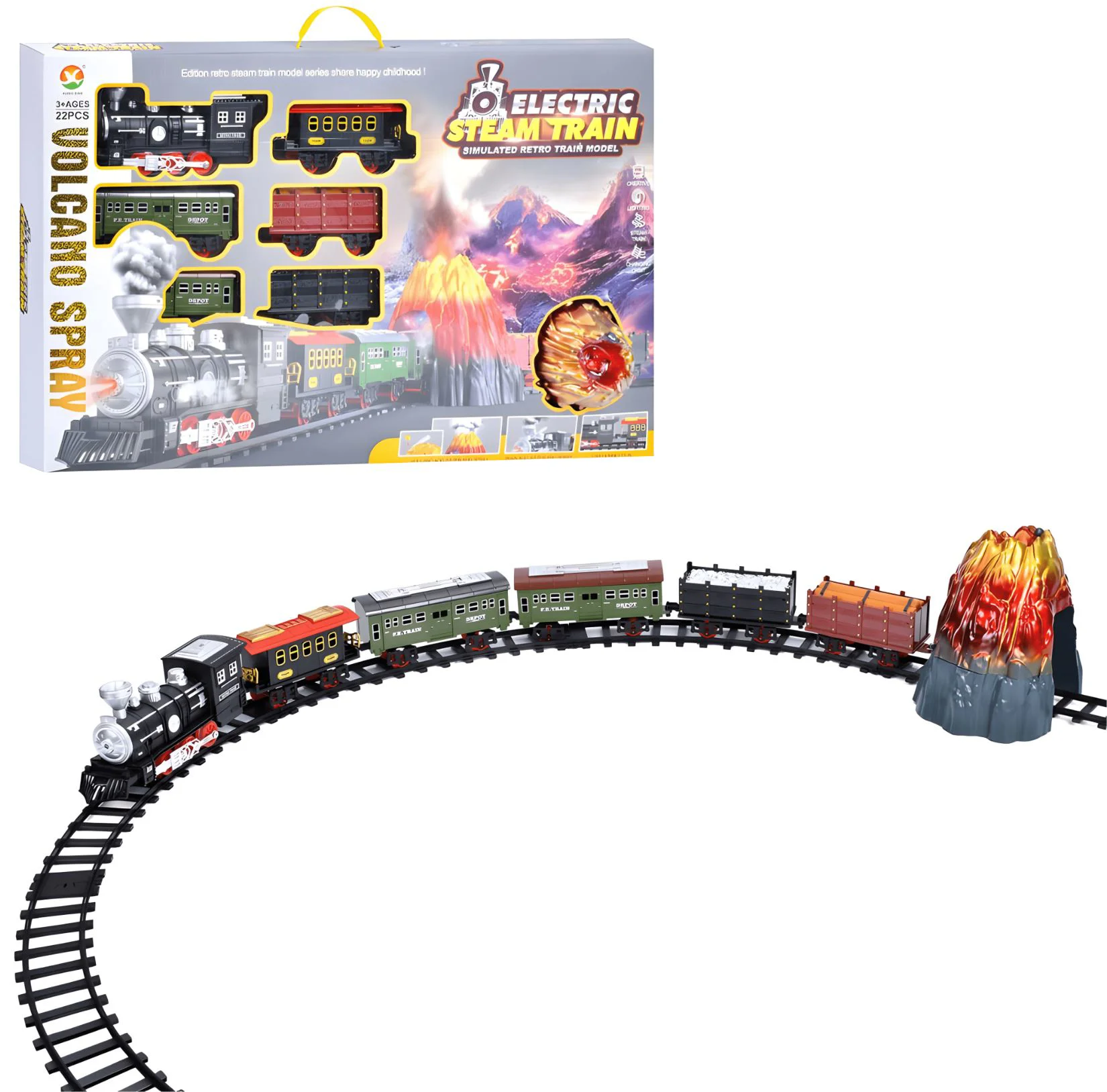 Set de joaca Xiong Xian Tren Vulcan cu cale ferata, 5 vagoane, sunete, lumini si efecte foto