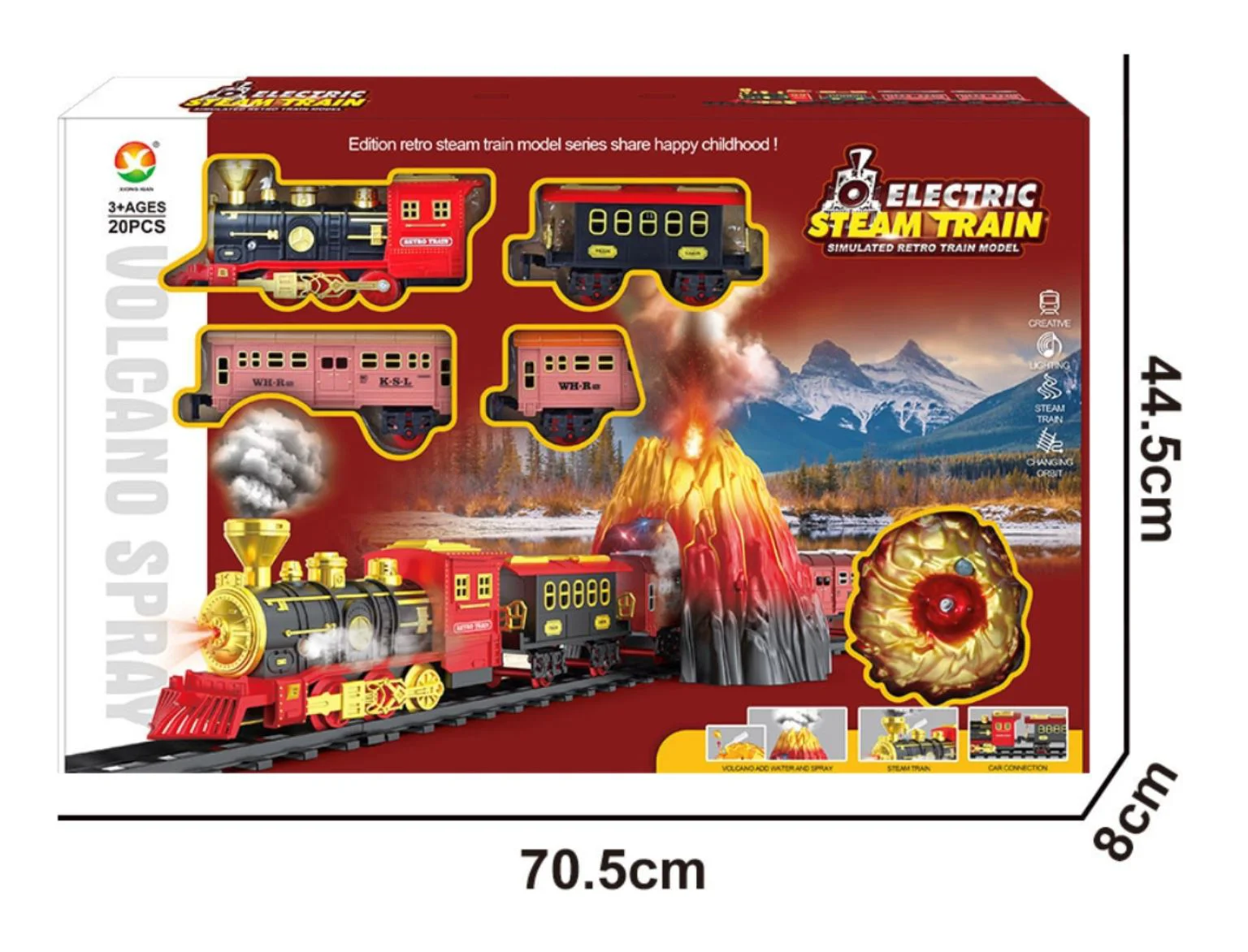 Set de joaca Xiong Xian Tren cu cale ferata Vulcan, 3 vagoane, sunete, lumini, efecte fum foto