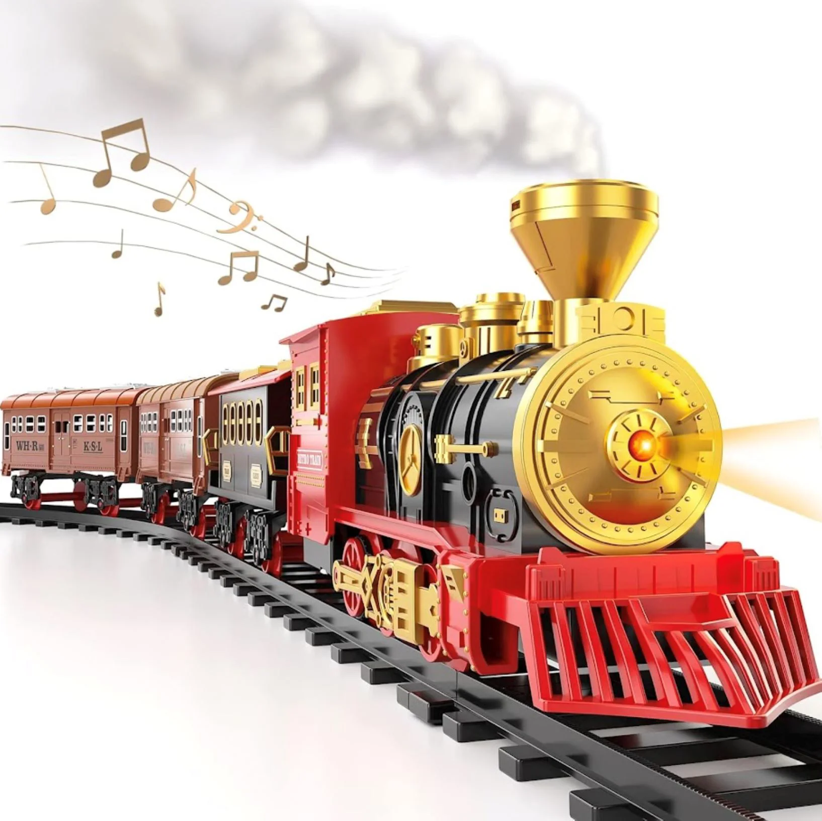 Set de joaca Xiong Xian Tren cu cale ferata Vulcan, 3 vagoane, sunete, lumini, efecte fum foto