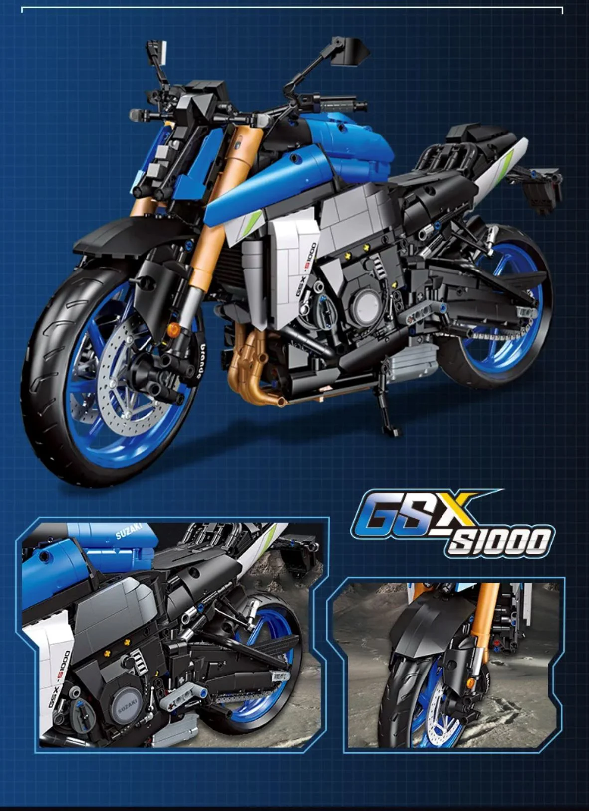 Set de constructie Jie Star Motocicleta albastra, 2046 el. foto