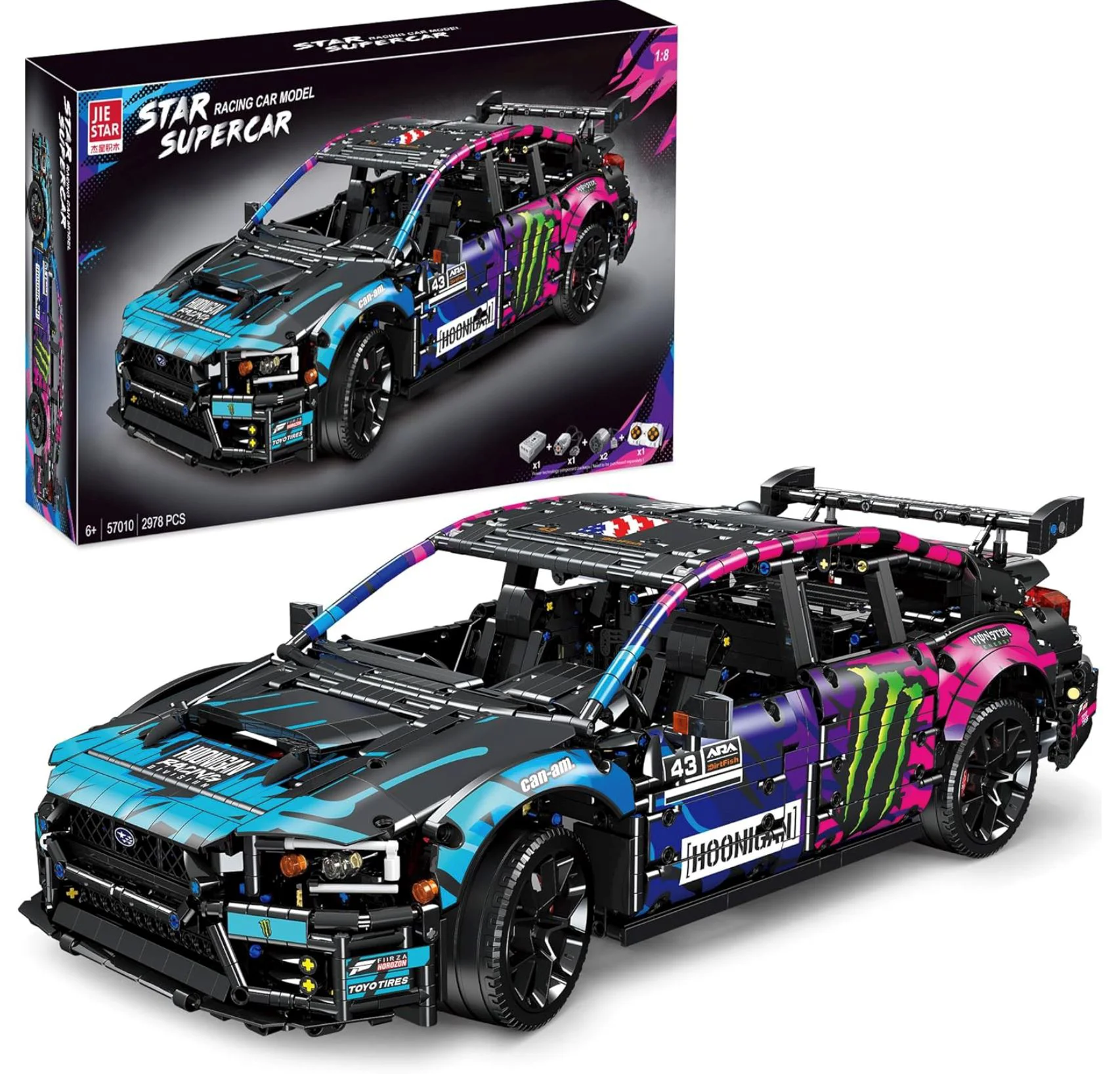 Set de constructie Jie Star Masina cu telecomanda 1:8, Racing multicolora, 2978 el. foto