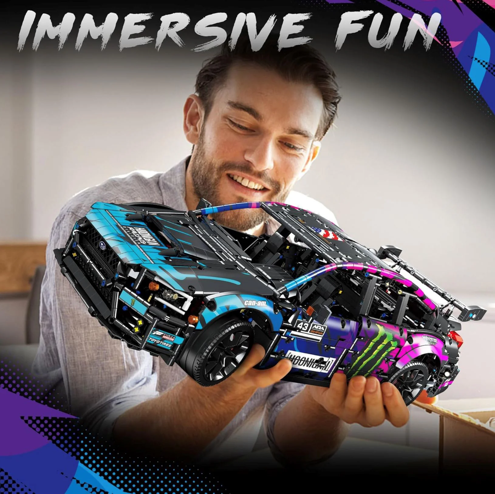 Set de constructie Jie Star Masina cu telecomanda 1:8, Racing multicolora, 2978 el. foto