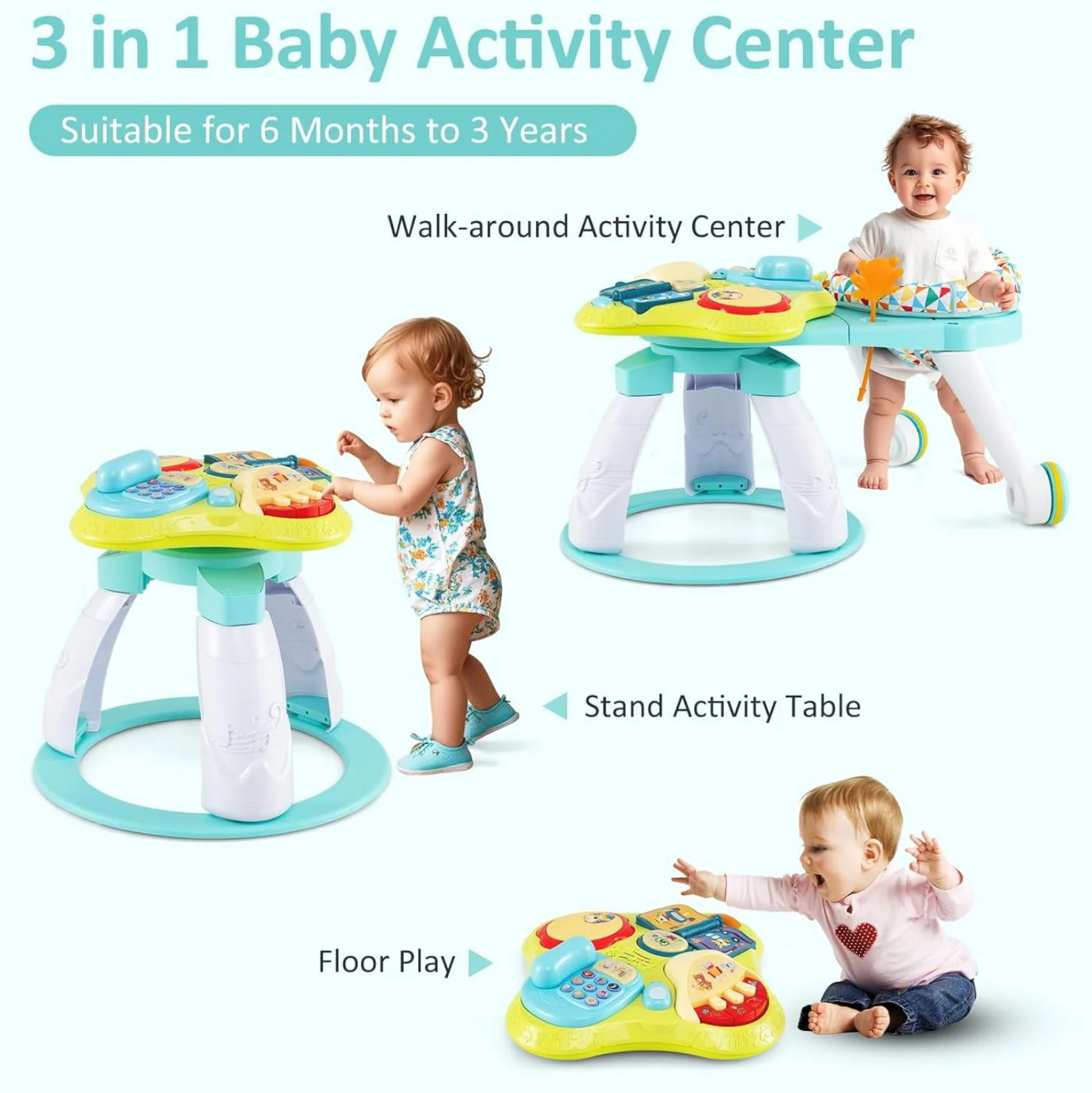 Scaun cu masuta si activitati 3 in 1 pentru bebelus, Verde foto