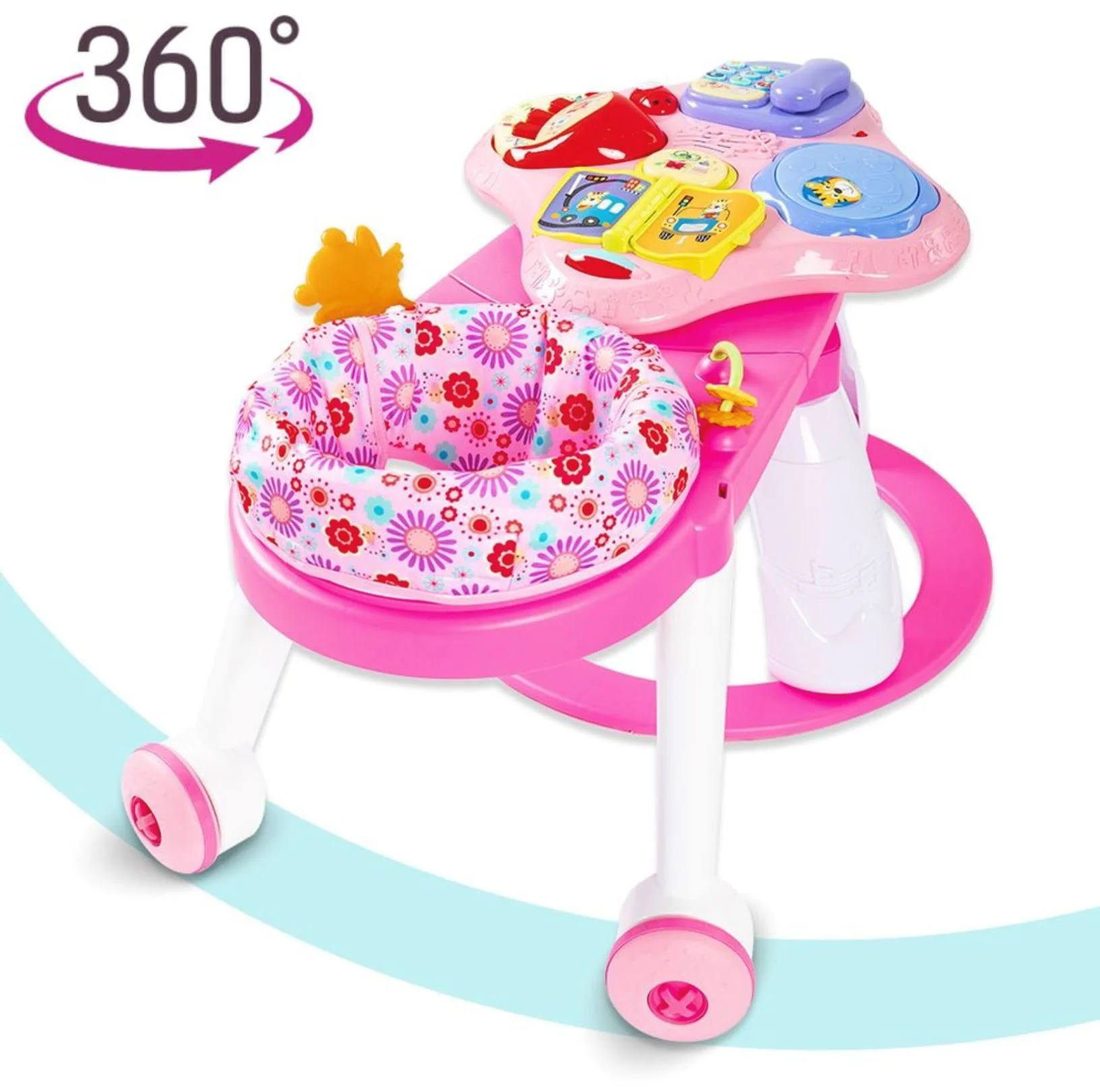 Scaun 3 in 1 cu masuta si activitati pentru bebelus, Roz foto