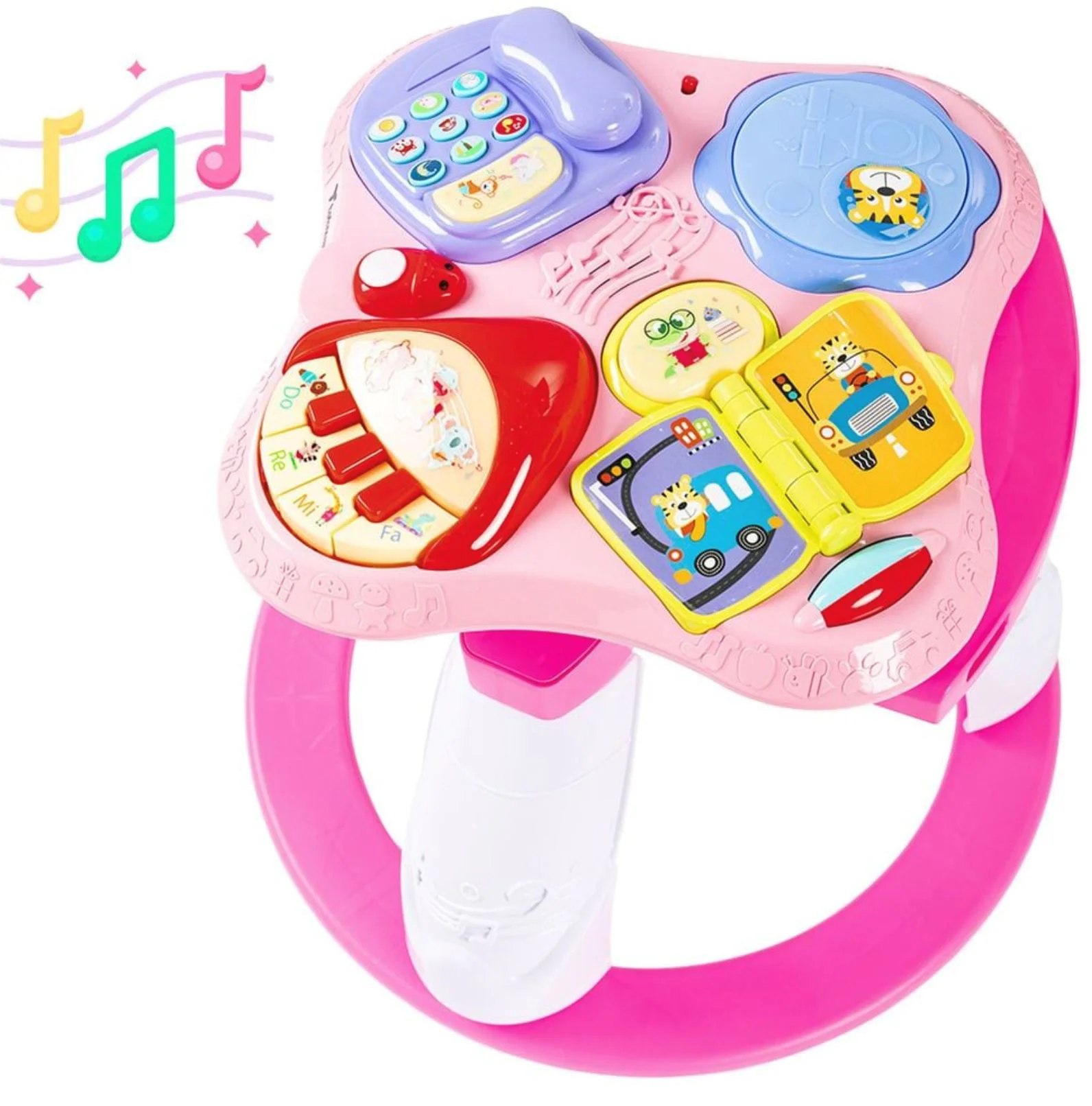 Scaun 3 in 1 cu masuta si activitati pentru bebelus, Roz foto