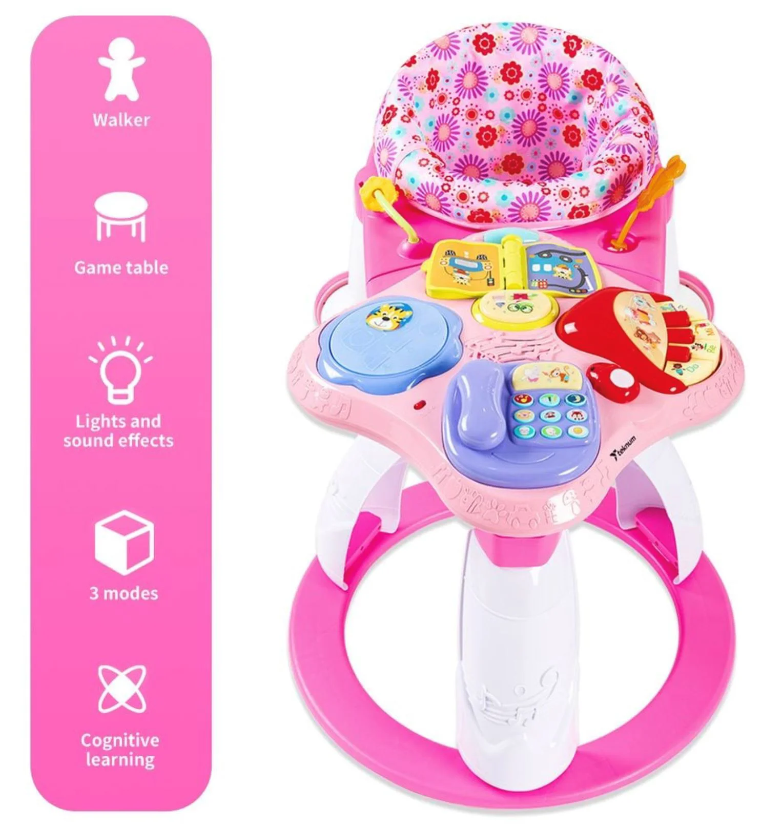 Scaun 3 in 1 cu masuta si activitati pentru bebelus, Roz foto