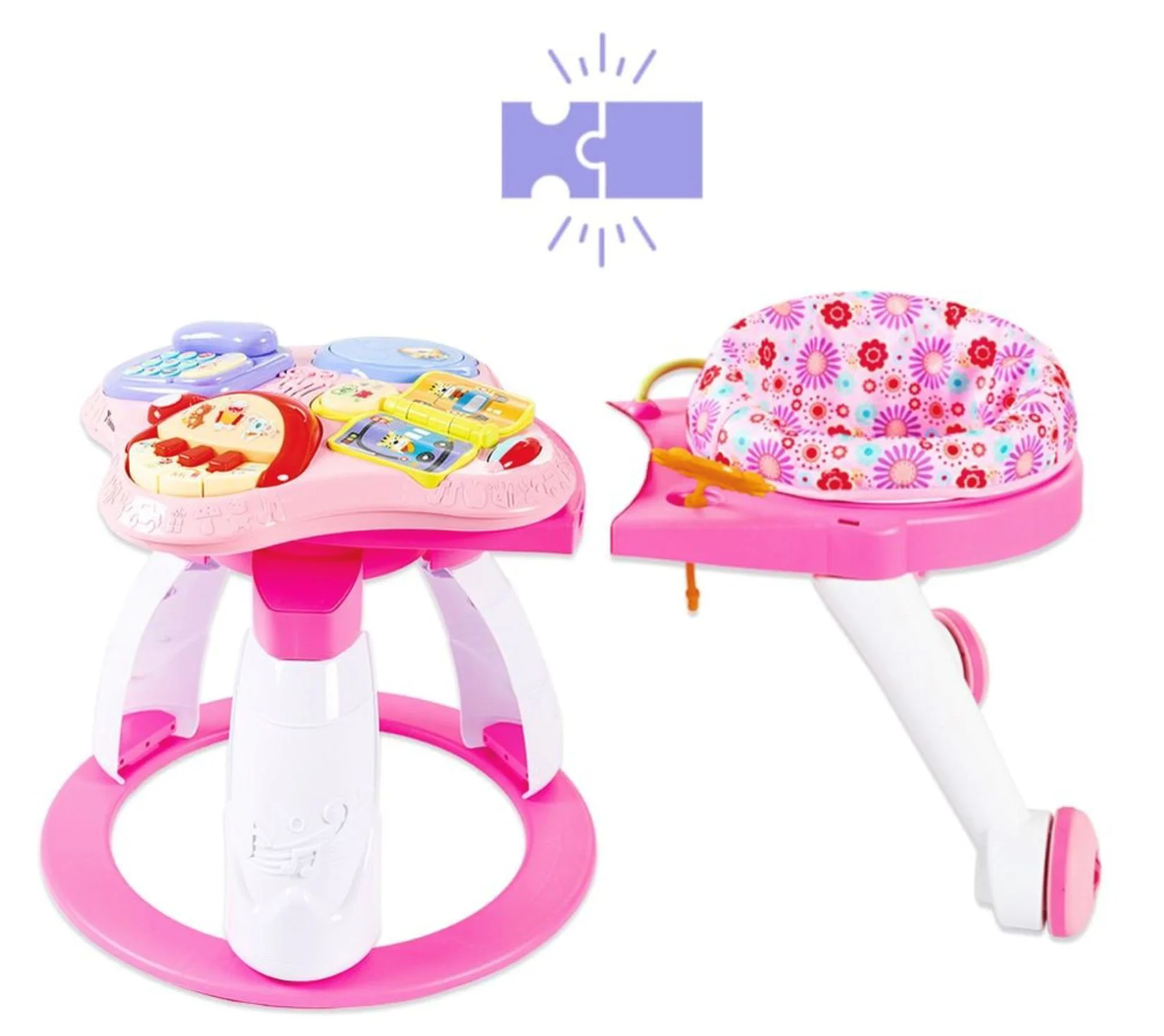 Scaun 3 in 1 cu masuta si activitati pentru bebelus, Roz foto
