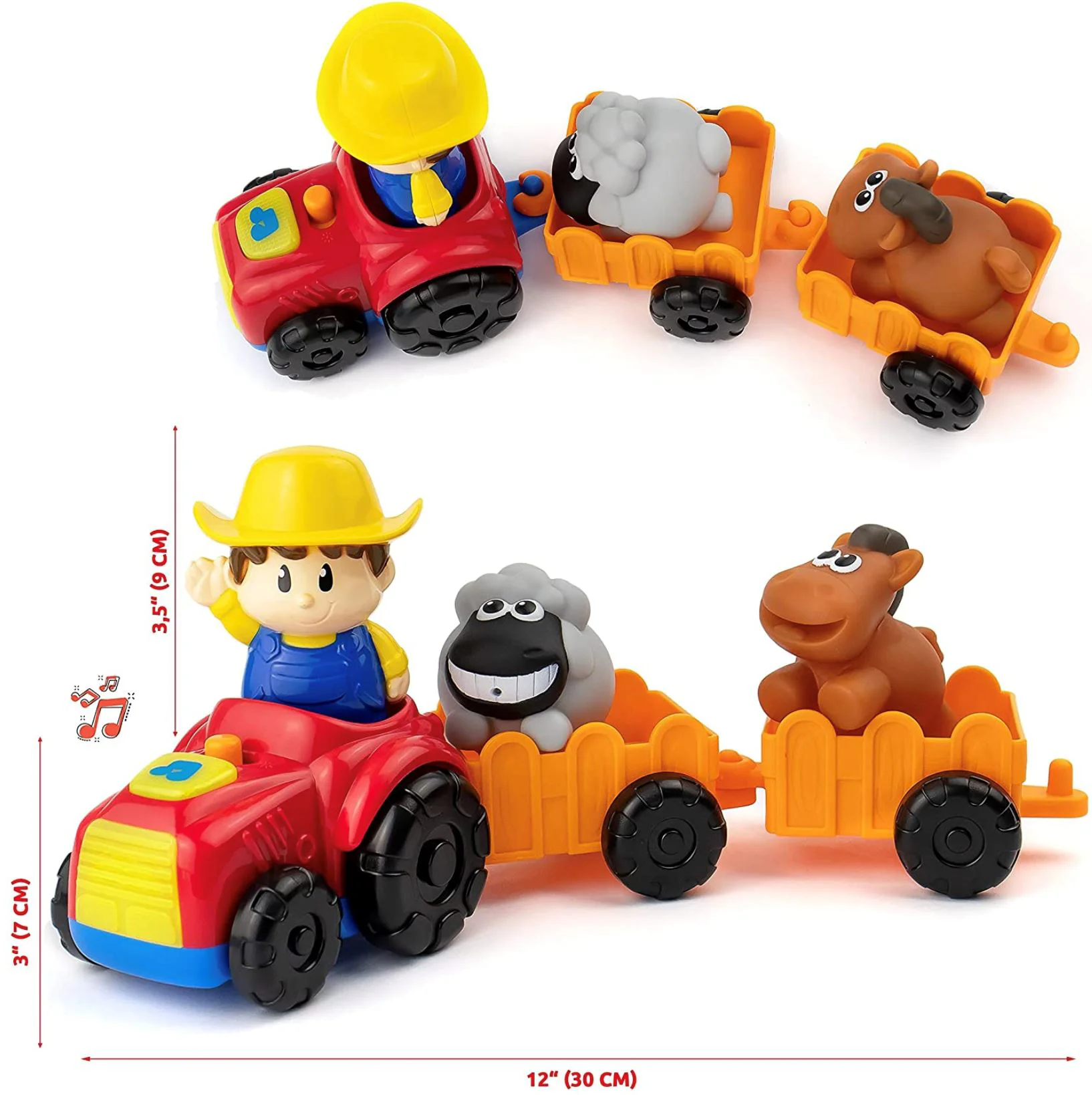 Set de joaca Winfun Tractor cu remorca, figurine fermier si animale, sunete si lumini foto