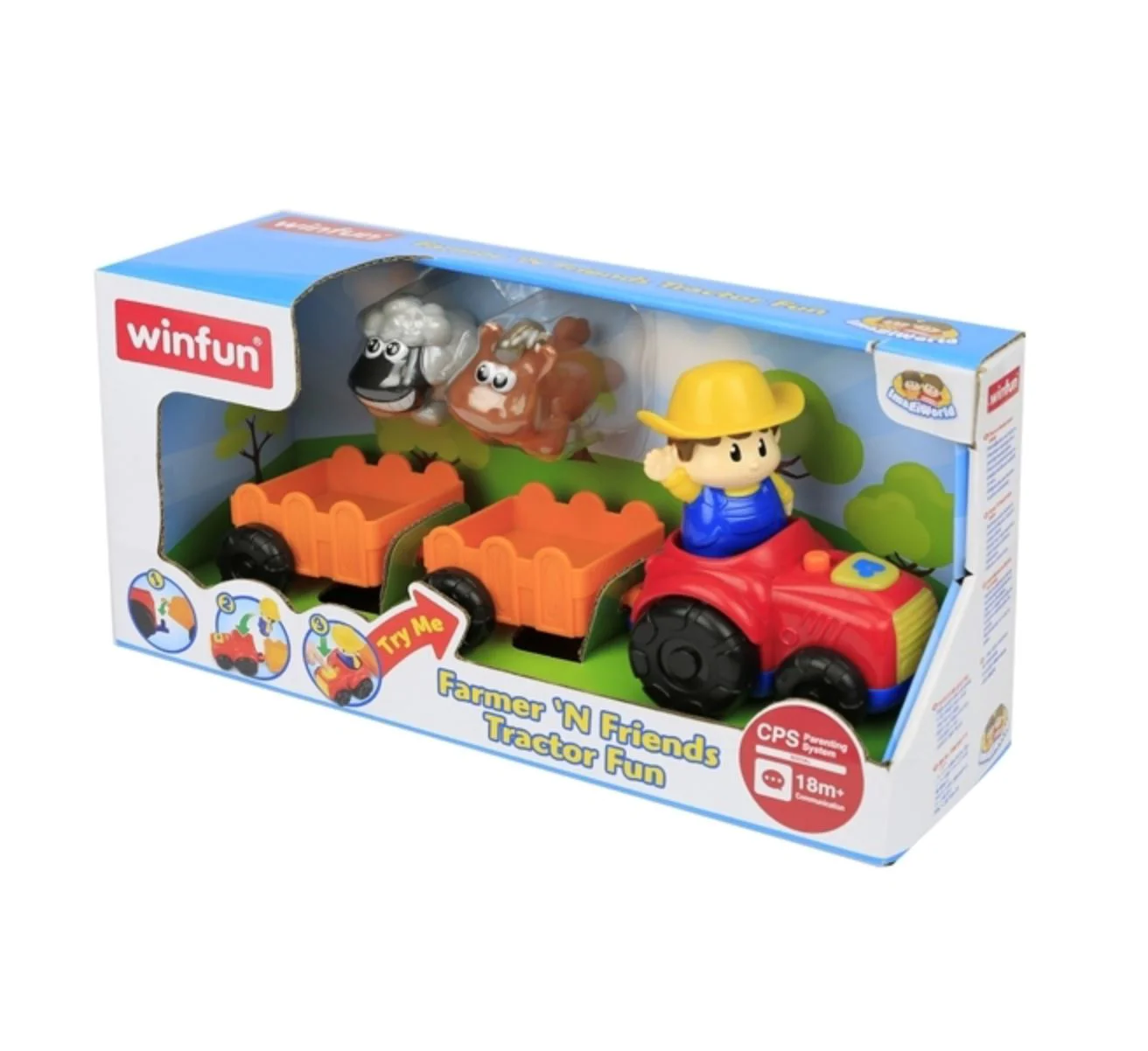 Set de joaca Winfun Tractor cu remorca, figurine fermier si animale, sunete si lumini foto