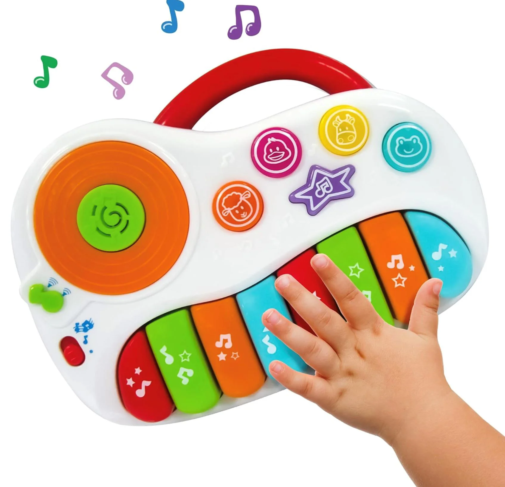 Jucarie muzicala Winfun Pian alb cu maner si buton DJ foto