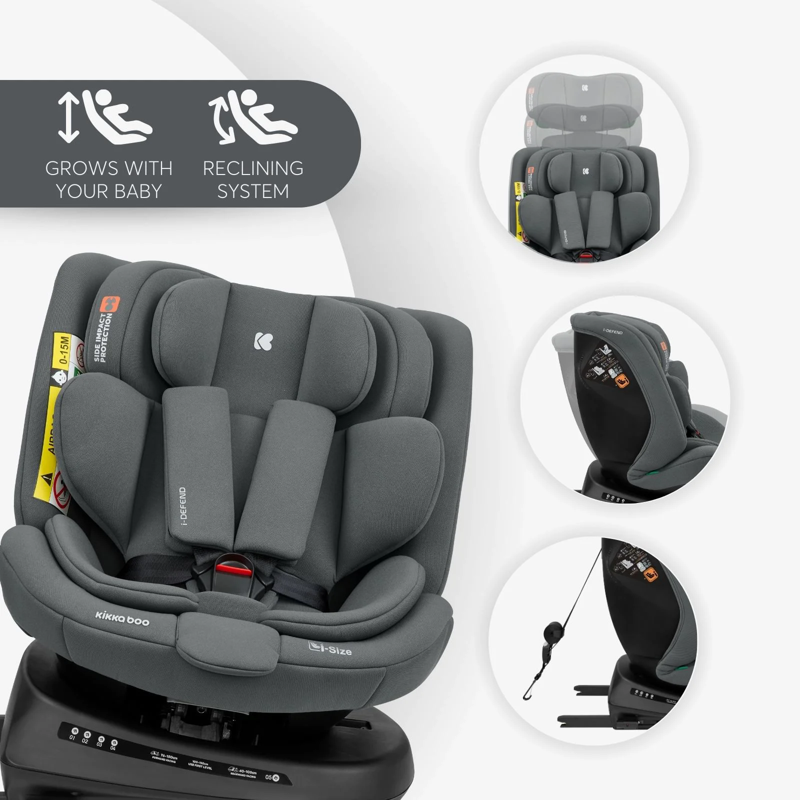 Автокресло KikkaBoo i-Defend i-Size Grey, 40-150 см foto
