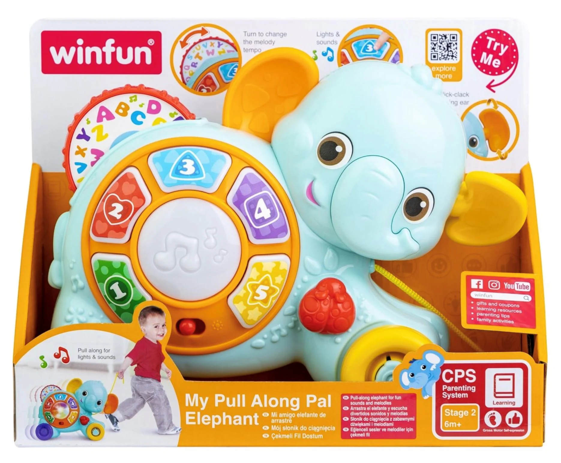 Интерактивная игрушка Winfun Слон с тянущейся веревочкой foto
