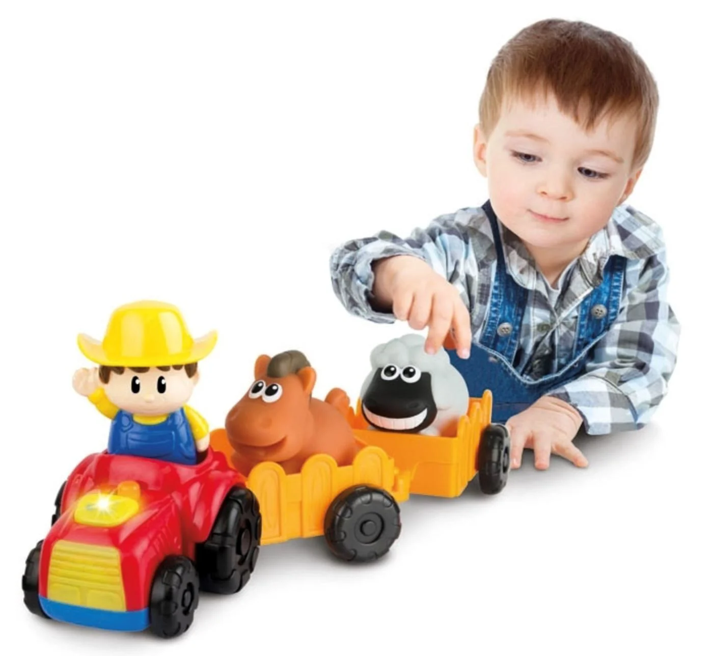 Set de joaca Winfun Tractor cu remorca, figurine fermier si animale, sunete si lumini foto