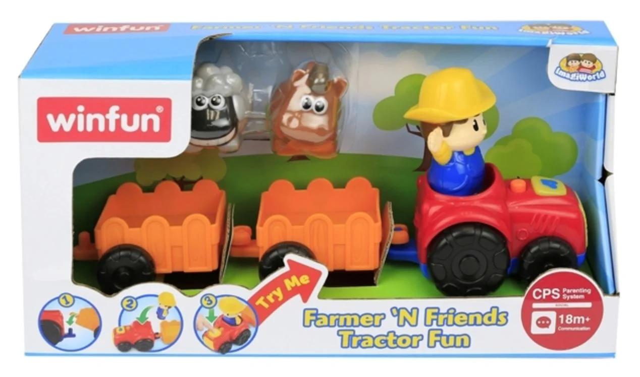 Set de joaca Winfun Tractor cu remorca, figurine fermier si animale, sunete si lumini foto