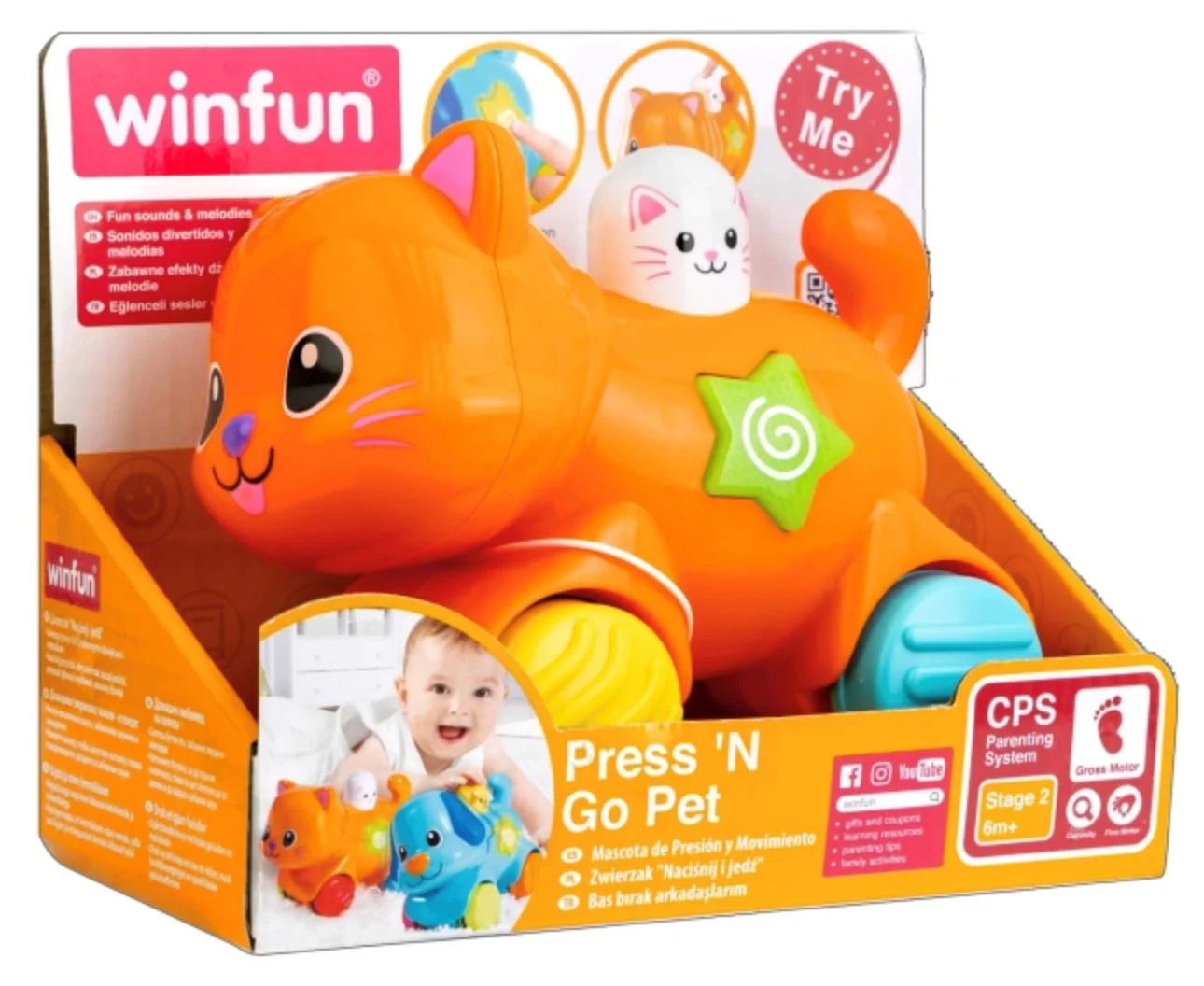 Интерактивная игрушка Winfun Котёнок, нажми и поедет, со звуками и светом foto