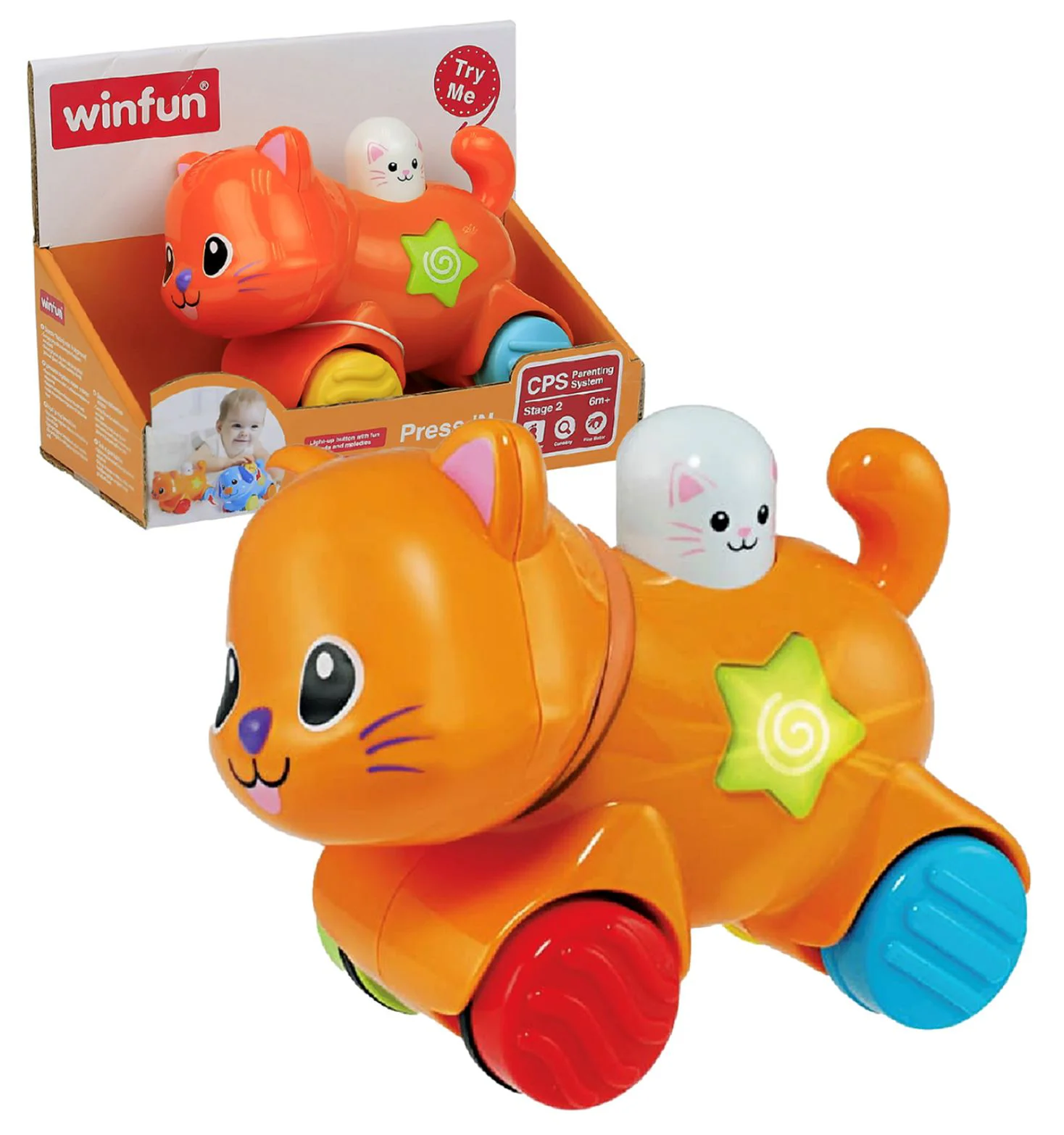 Интерактивная игрушка Winfun Котёнок, нажми и поедет, со звуками и светом foto