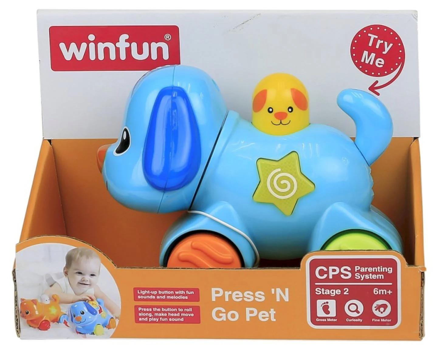 Интерактивная игрушка Winfun Щенок, нажми и поедет, со звуками и светом foto