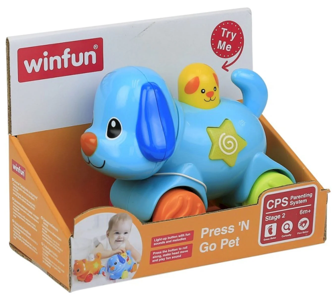Интерактивная игрушка Winfun Щенок, нажми и поедет, со звуками и светом foto