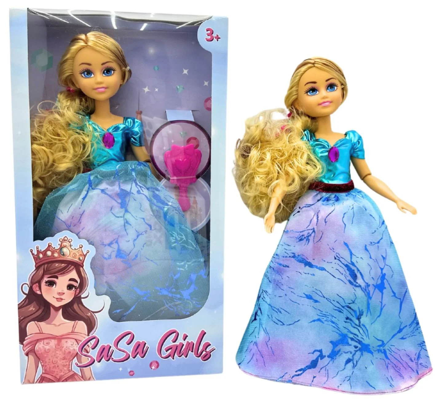 Papusa Sasa Girls Printesa cu accesorii de par, 2 tipuri, 34 cm foto