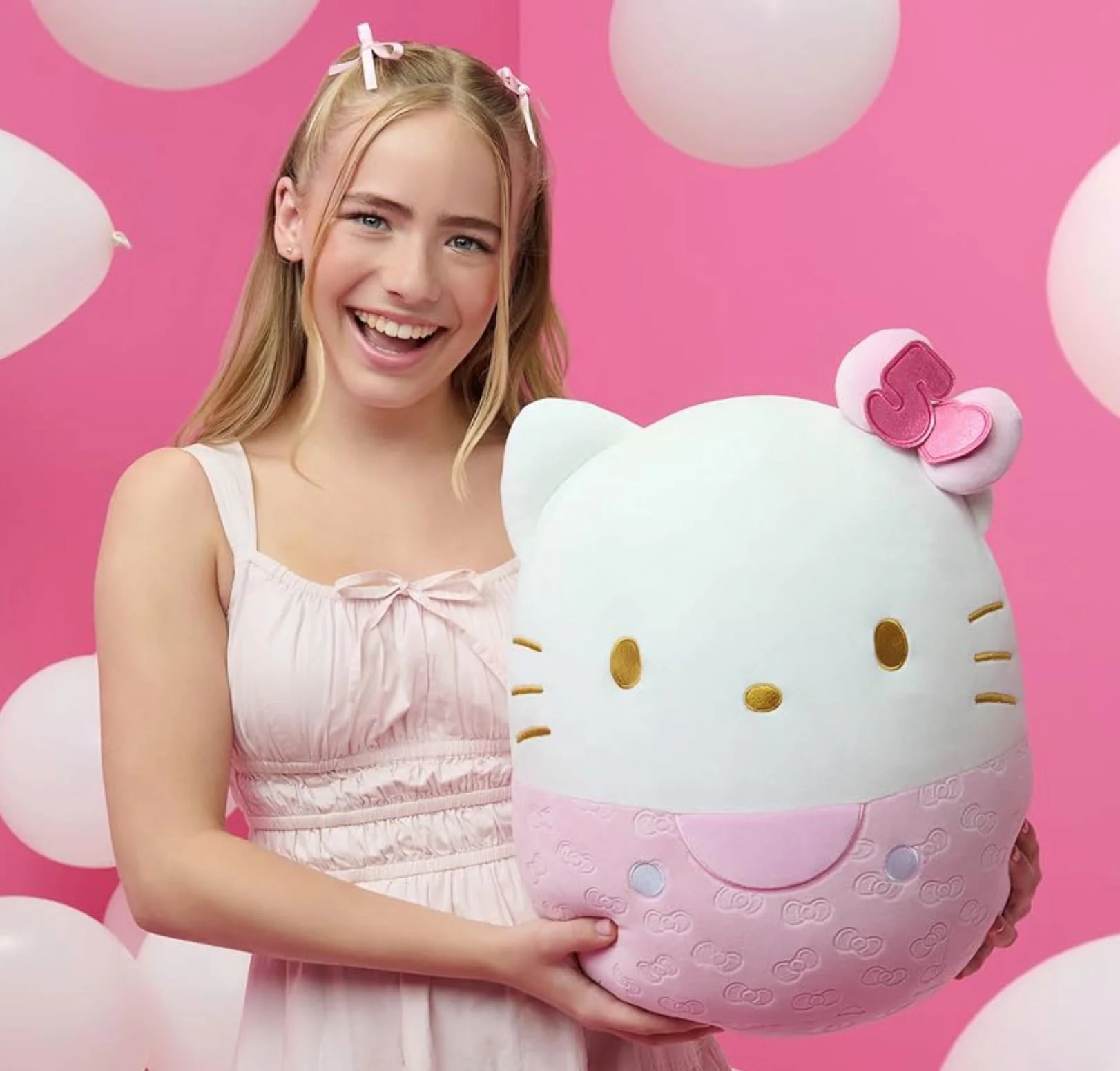 Jucarie de plus Squishmallows Hello Kitty, Roz foto