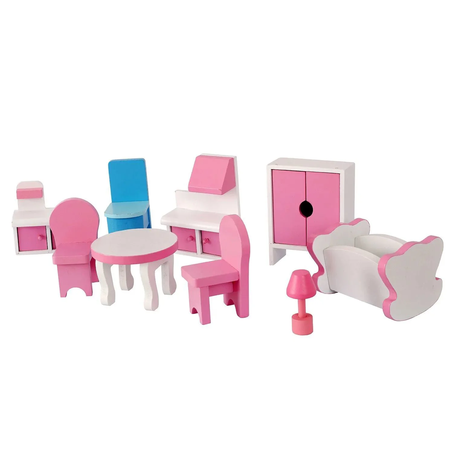 Casuta din lemn pentru papusi cu 3 etaje si 8 accesorii mobilier foto