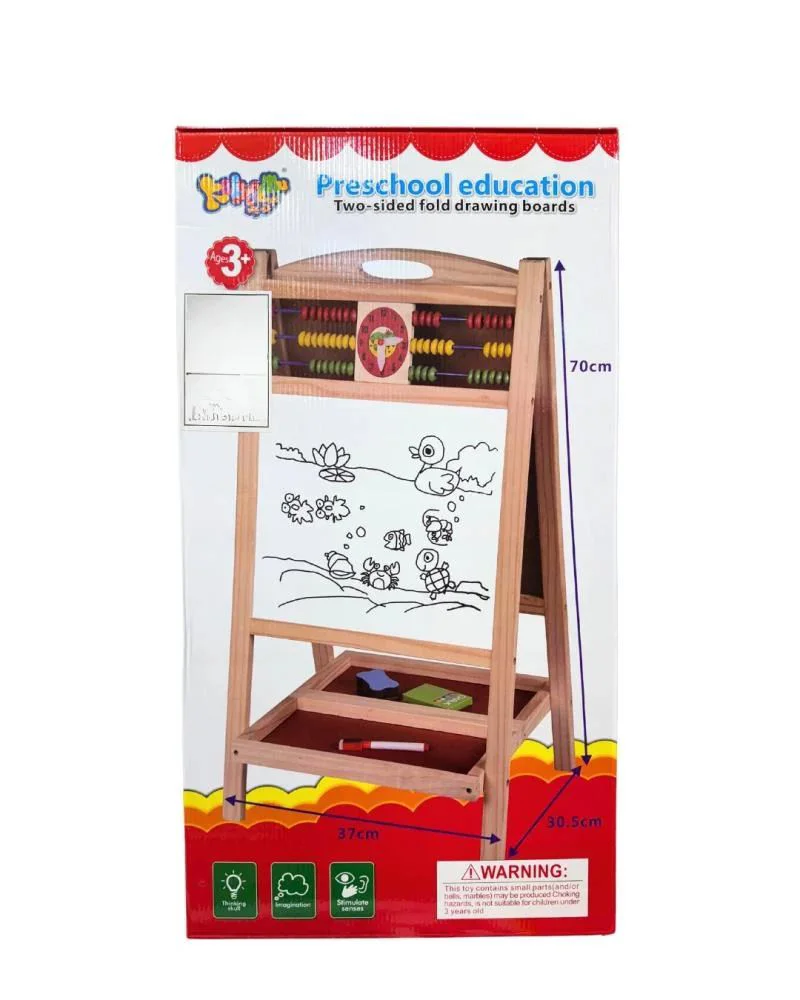 Tabla dubla din lemn dubla cu abac, creta si marker foto