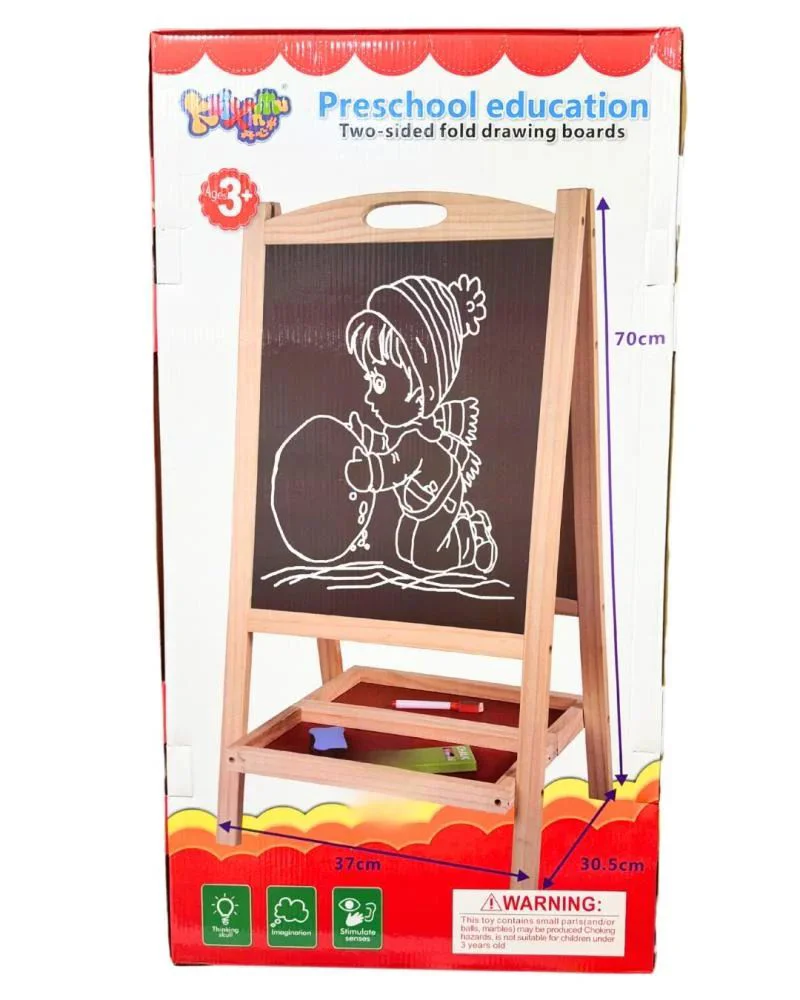 Tabla dubla din lemn dubla cu abac, creta si marker foto