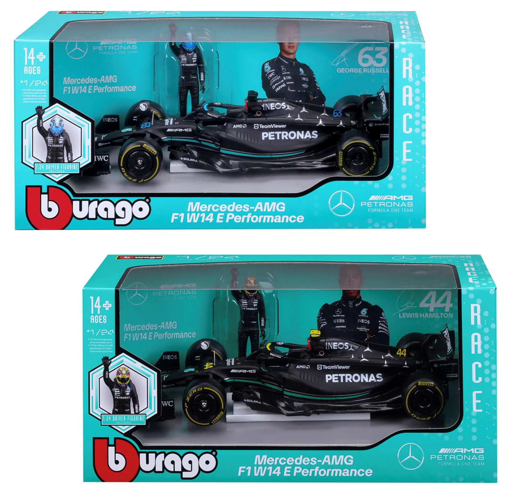 Модель автомобиля Bburago Mercedes-AMG F1 W14 E Performance с фигуркой, 1:24 foto