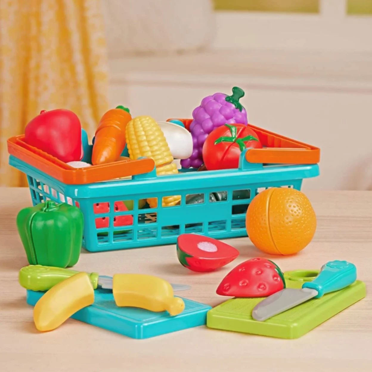 Set de joaca Battat Cos de legume cu fructe pe lipici foto