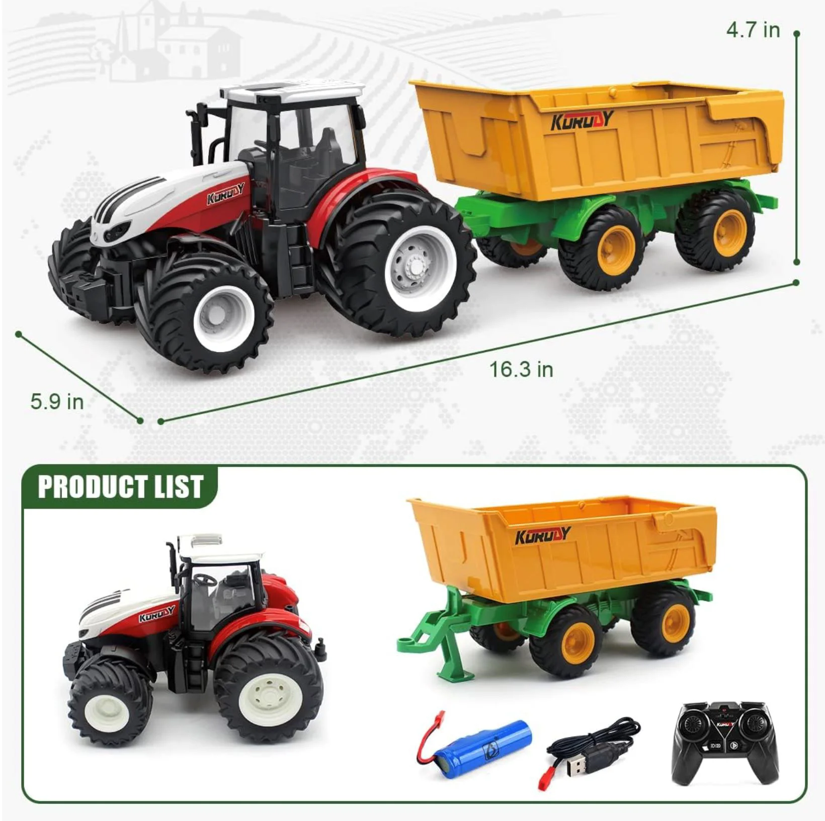 Машинка с пультом управления Essa Toys Трактор с прицепом 2.4G, 1:24 foto