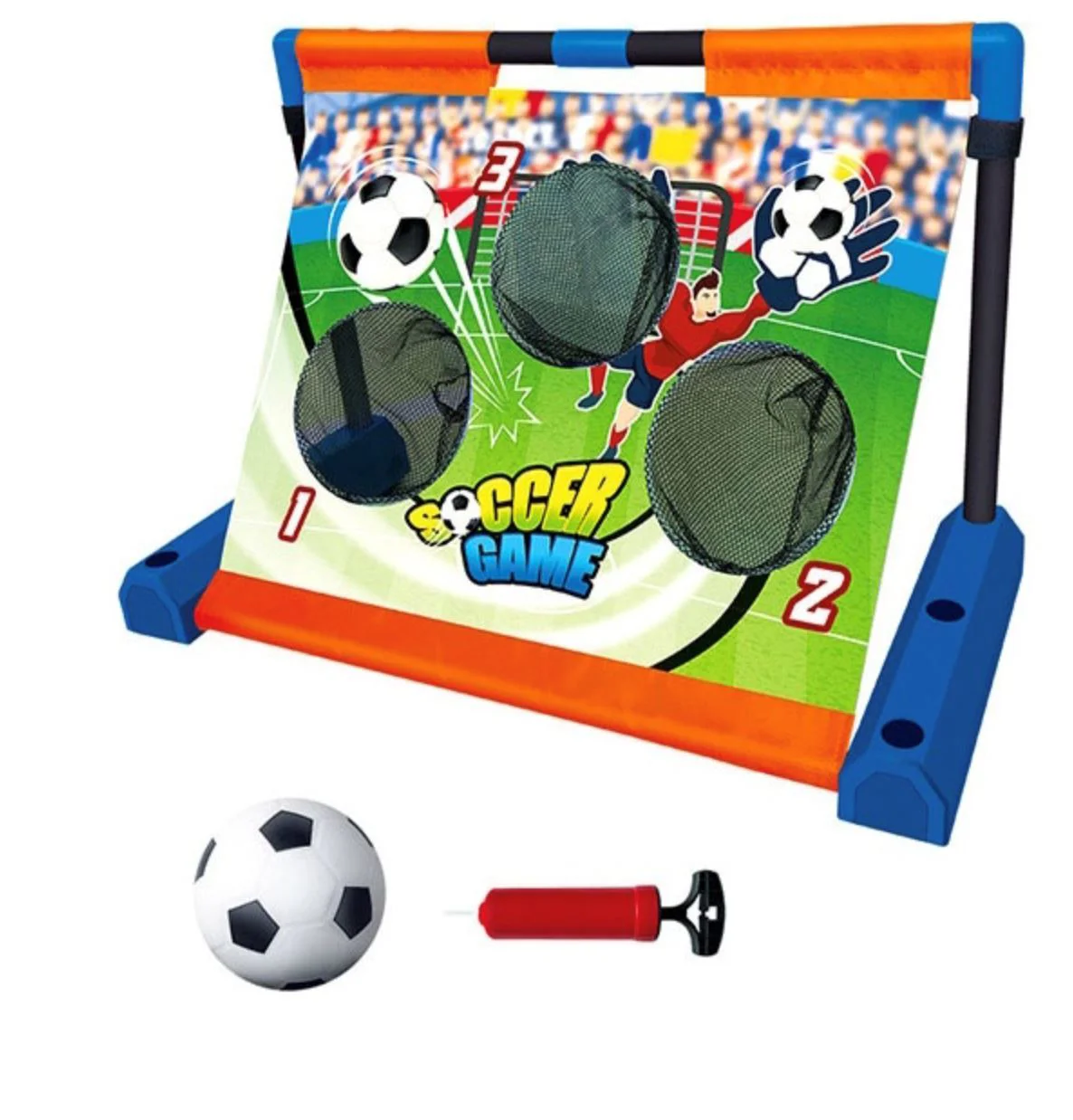 Set de joaca Essa Toys Poarta de fotbal cu 3 tinte pentru antrenament, minge si pompa de umflat foto