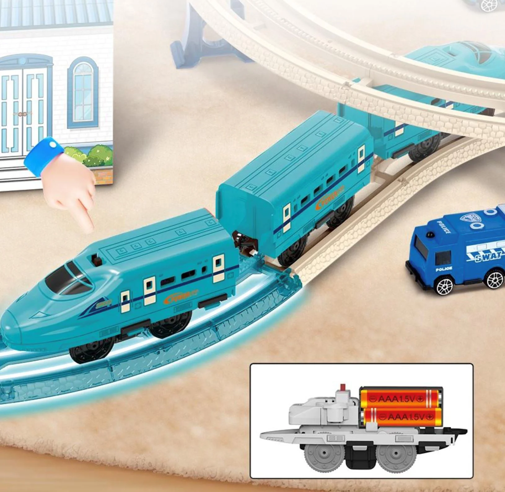 Set de joaca Cale ferata cu tren electric, elemente fosforescente foto