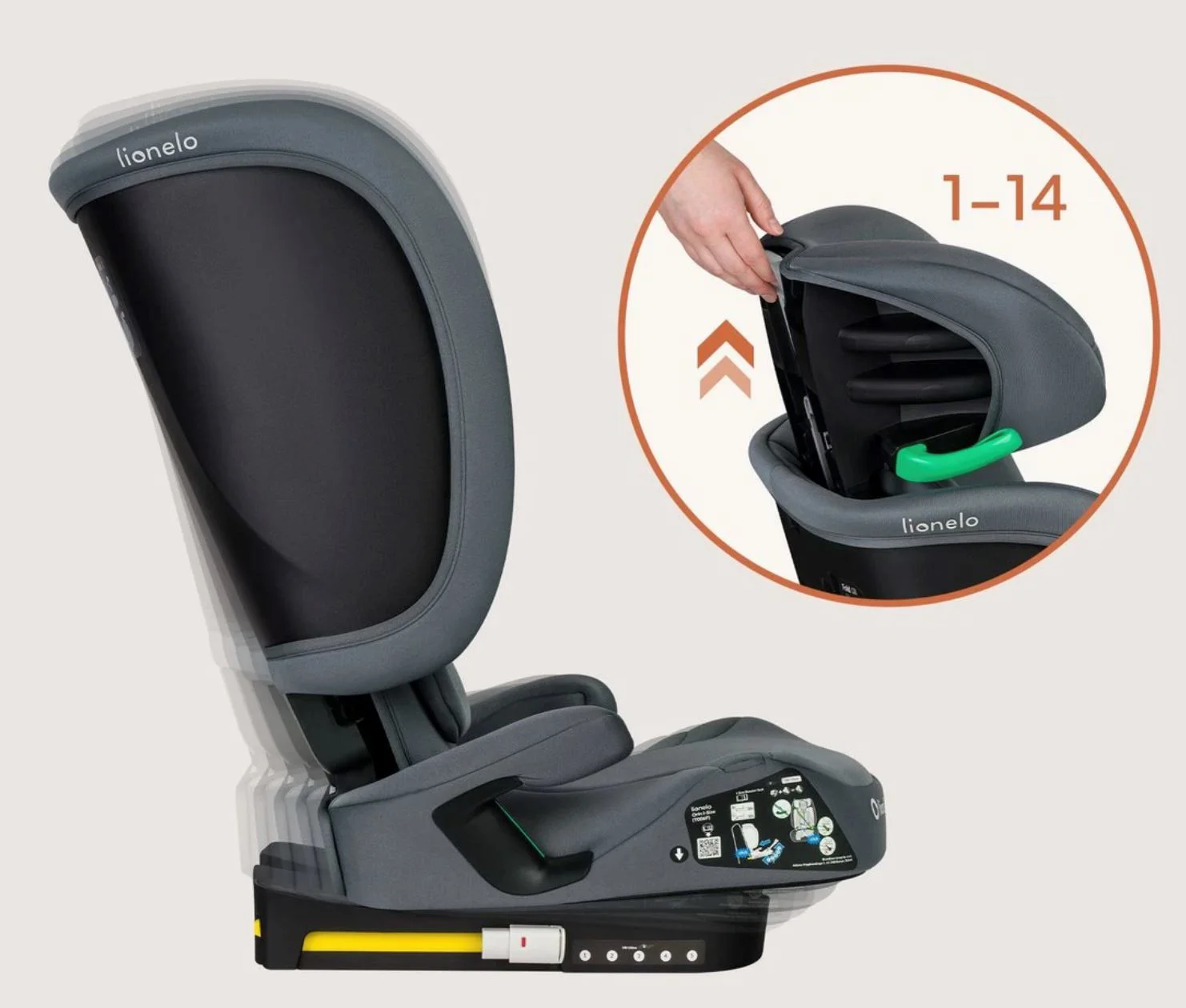 Scaun auto Lionelo Isofix Orin, 15-36 kg, Gri foto