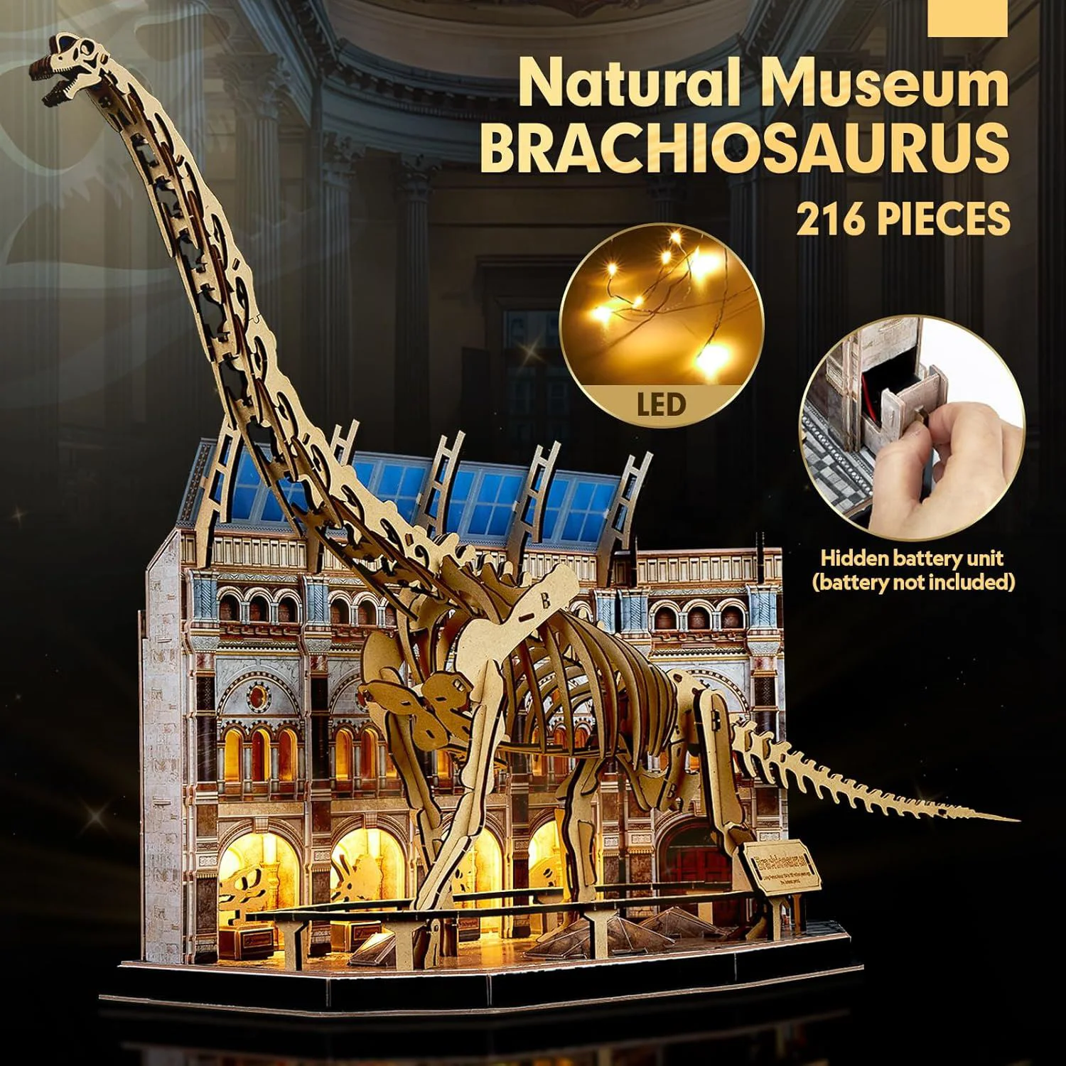 3D LED пазл CubicFun "Музей естественной истории - Брахиозавр", 216 эл. foto