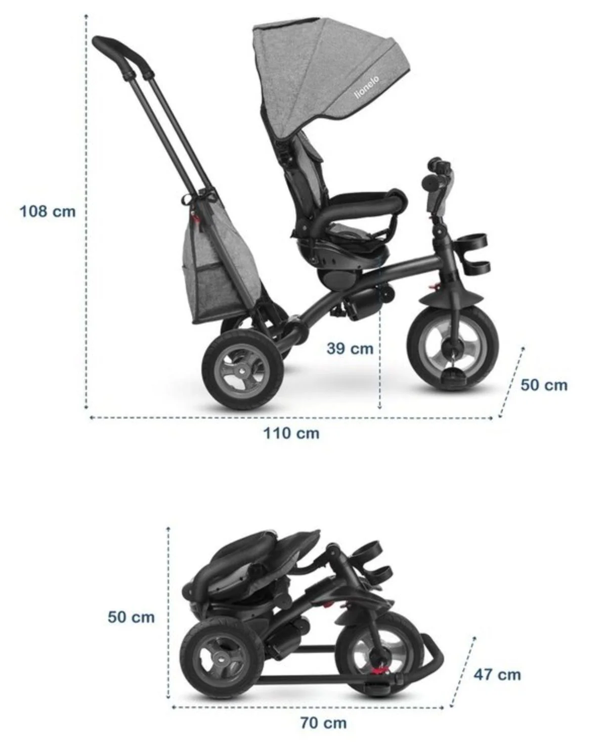 Tricicleta pentru copii 2 in 1 Lionelo Tris Stone Gri foto