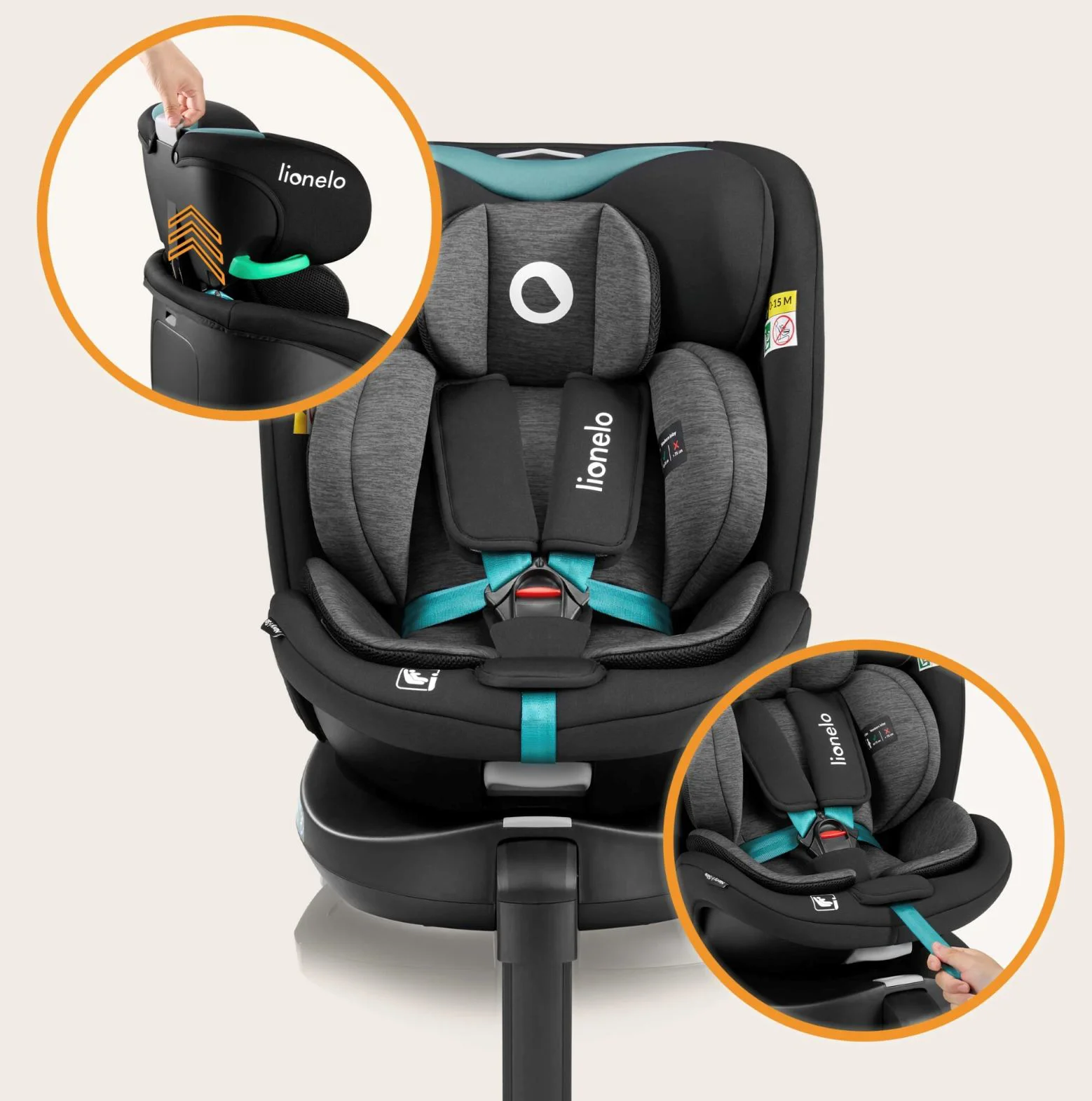 Автокресло Lionelo Isofix Navy, вращающееся 360, 0‑36 кг Черное foto